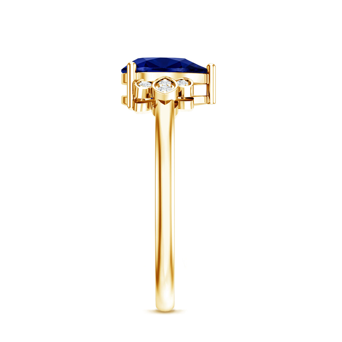 Certified Lab Grown Blue Sapphire Teardrop Engagement Ring with Diamonds AAAA - Rosec Jewels