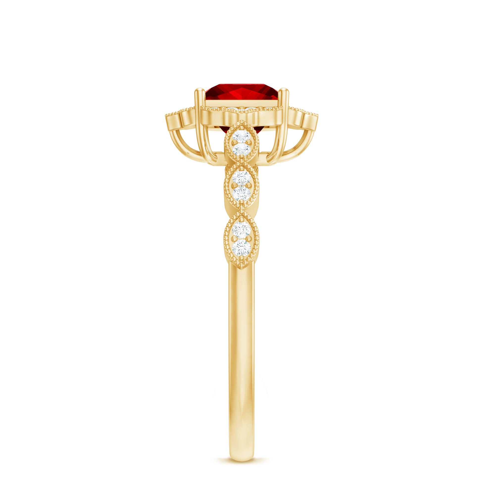 Certified Lab Created Ruby Square Cut Engagement Ring with Diamonds AAAA - Rosec Jewels