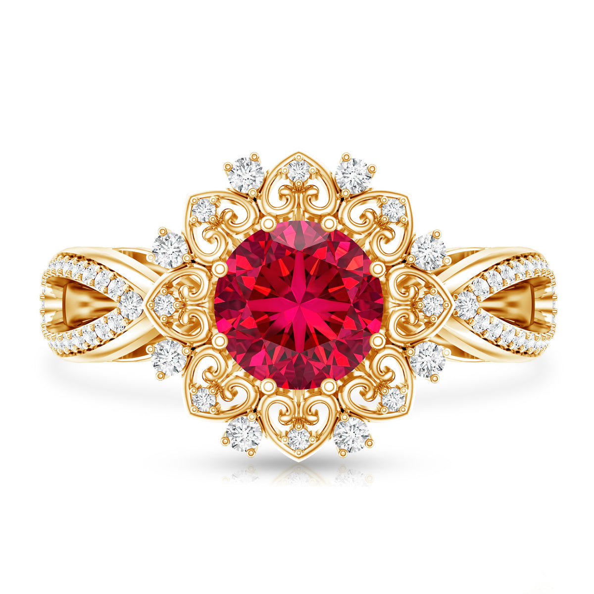 Lab Grown Ruby and Diamond Antique Looking Engagement Ring For Women AAAA - Rosec Jewels