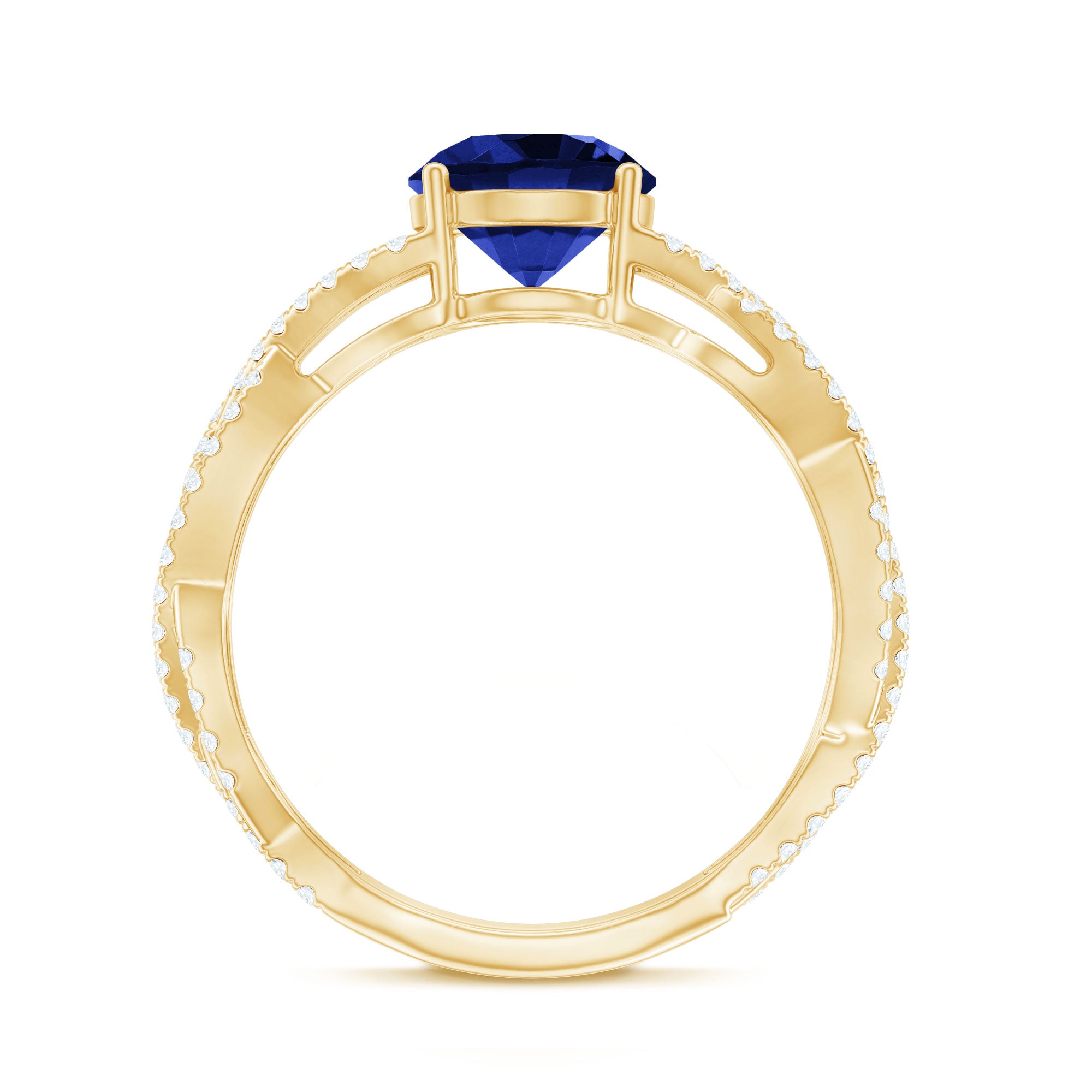 Designer 2.7 Carat Lab Grown Blue Sapphire Engagement Ring with Diamond Criss Cross Shank AAAA - Rosec Jewels