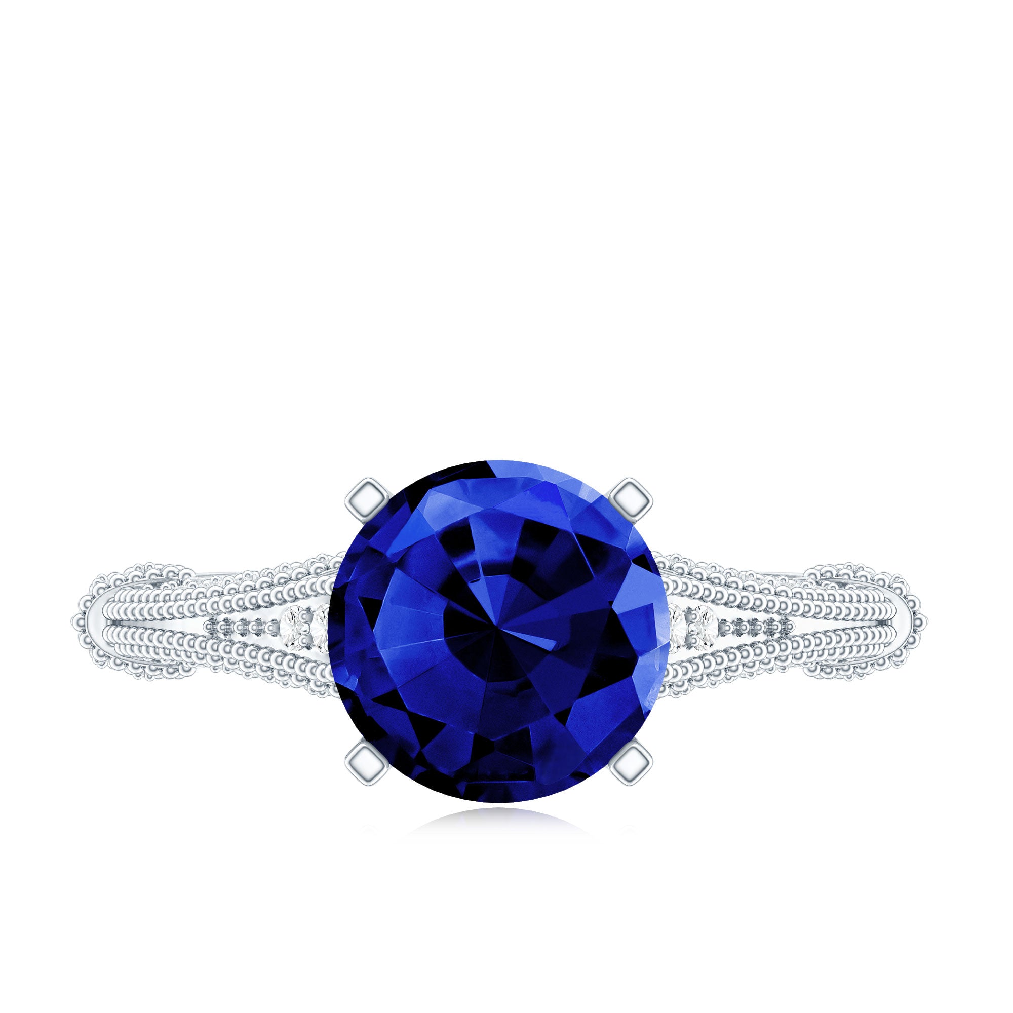 Vintage Style 2.7 Carat Lab Grown Blue Sapphire Engagement Ring with Diamond AAAA - Rosec Jewels