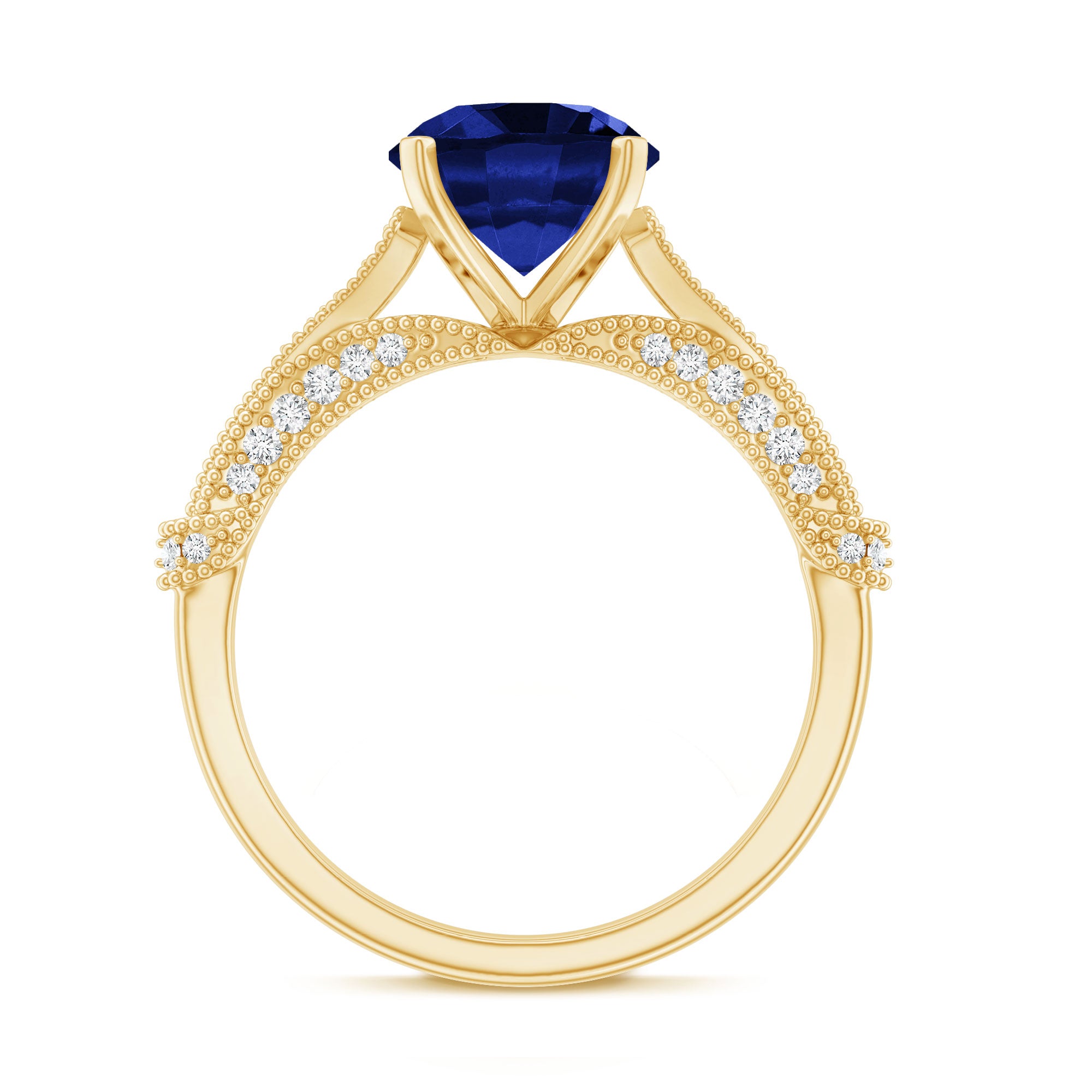 Vintage Style 2.7 Carat Lab Grown Blue Sapphire Engagement Ring with Diamond AAAA - Rosec Jewels