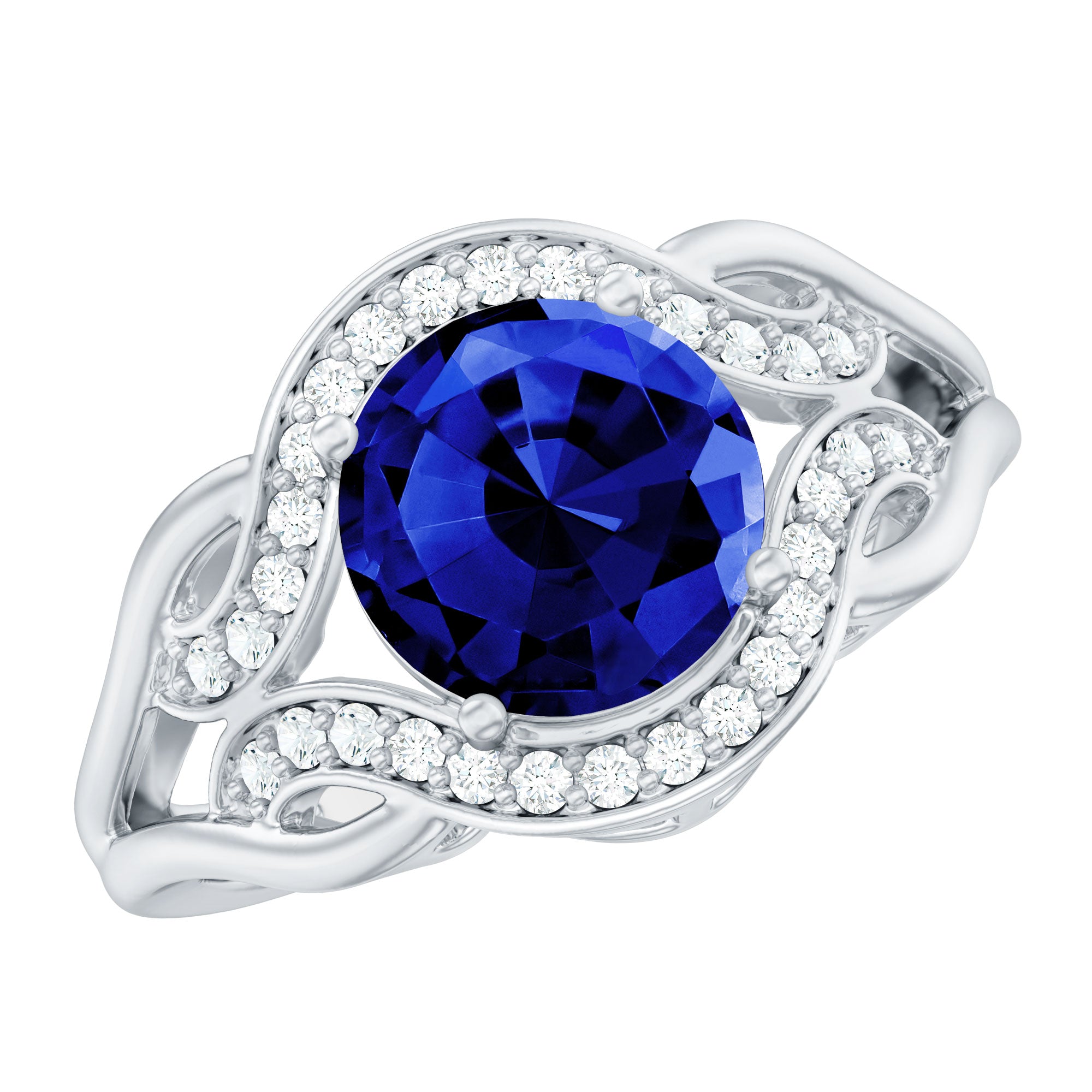 Certified Lab Grown Blue Sapphire Antique engagement ring with Diamond