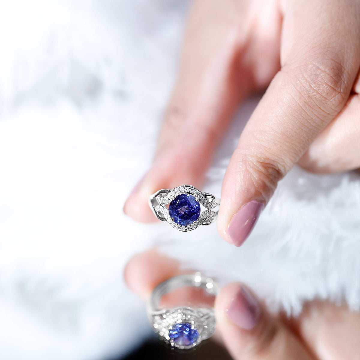Certified Lab Grown Blue Sapphire Antique engagement ring with Diamond AAAA - Rosec Jewels