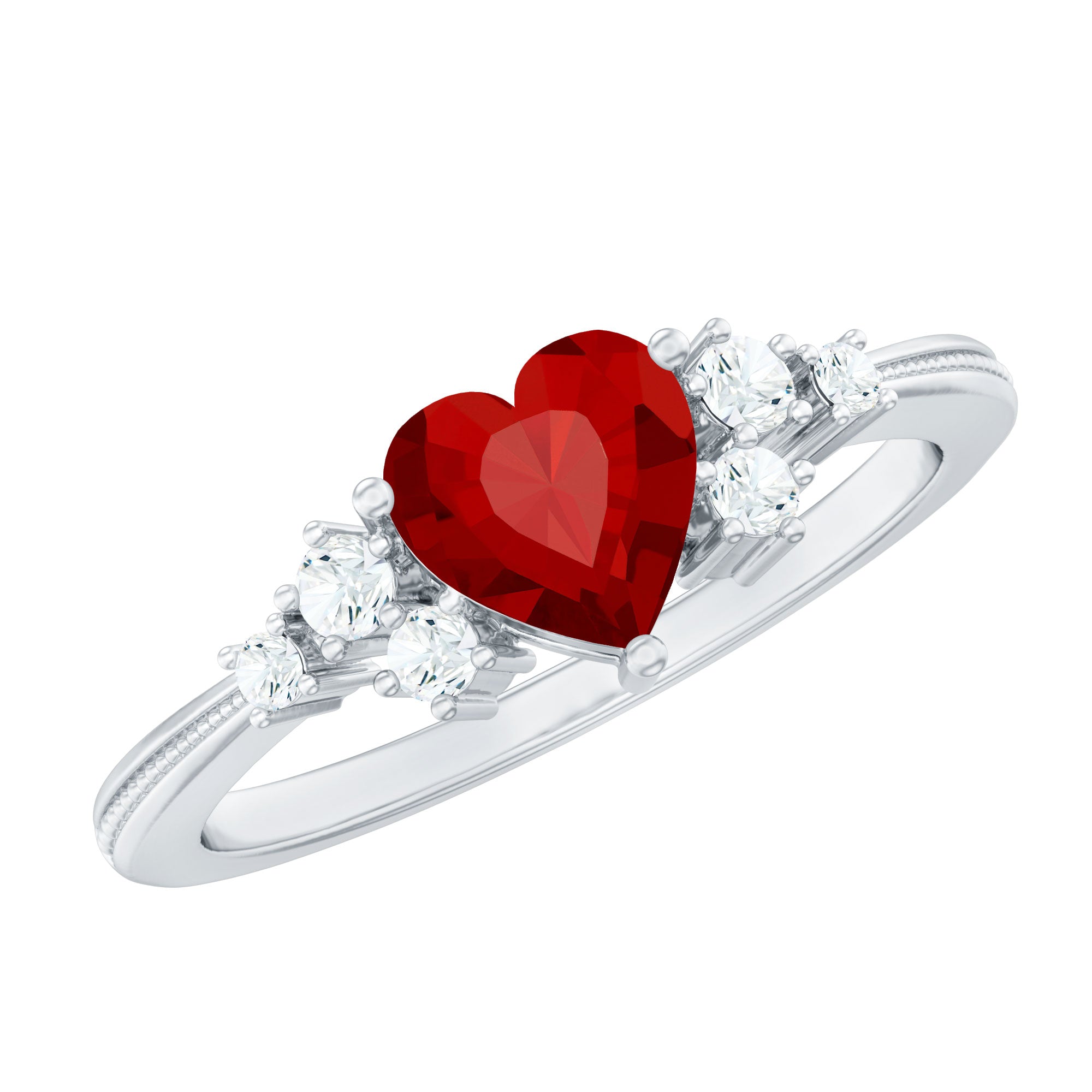 Lab Grown Ruby Heart Promise Ring with Diamond Accent AAAA - Rosec Jewels