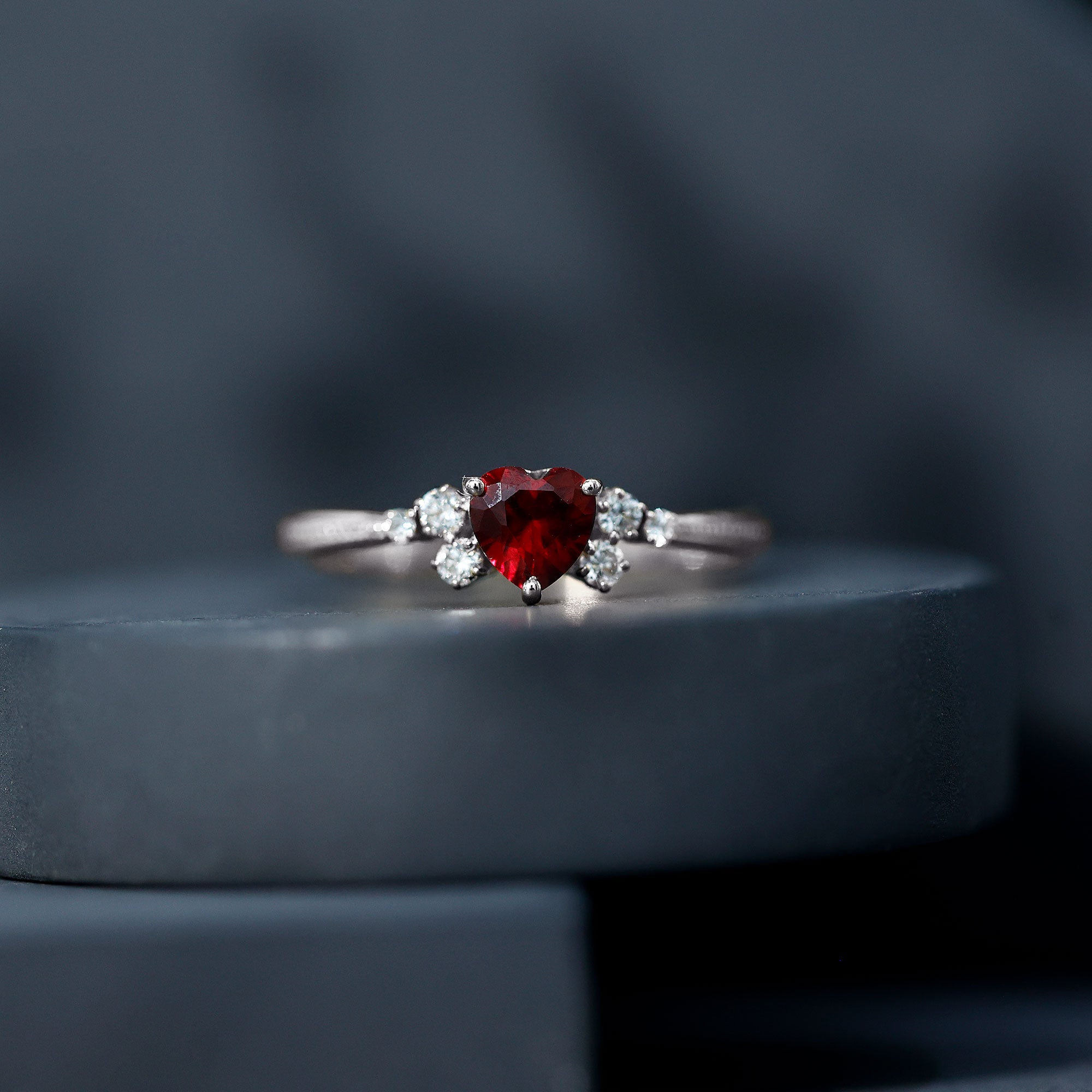 Lab Grown Ruby Heart Promise Ring with Diamond Accent AAAA - Rosec Jewels