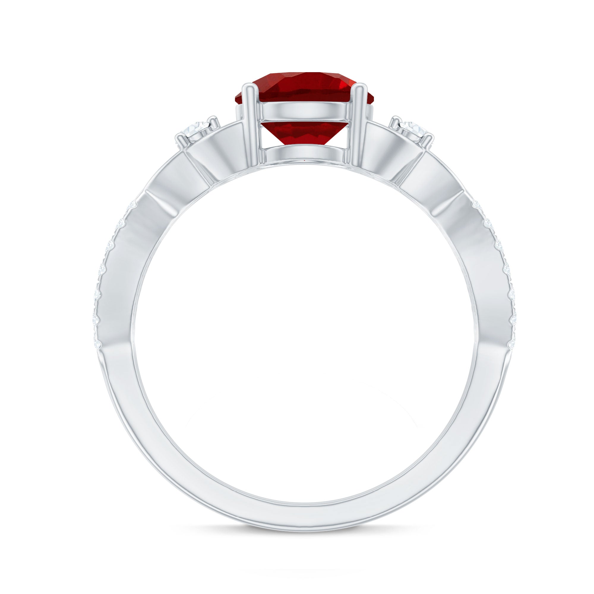Certified Lab Created Ruby Solitaire Engagement Ring with Diamonds AAAA - Rosec Jewels