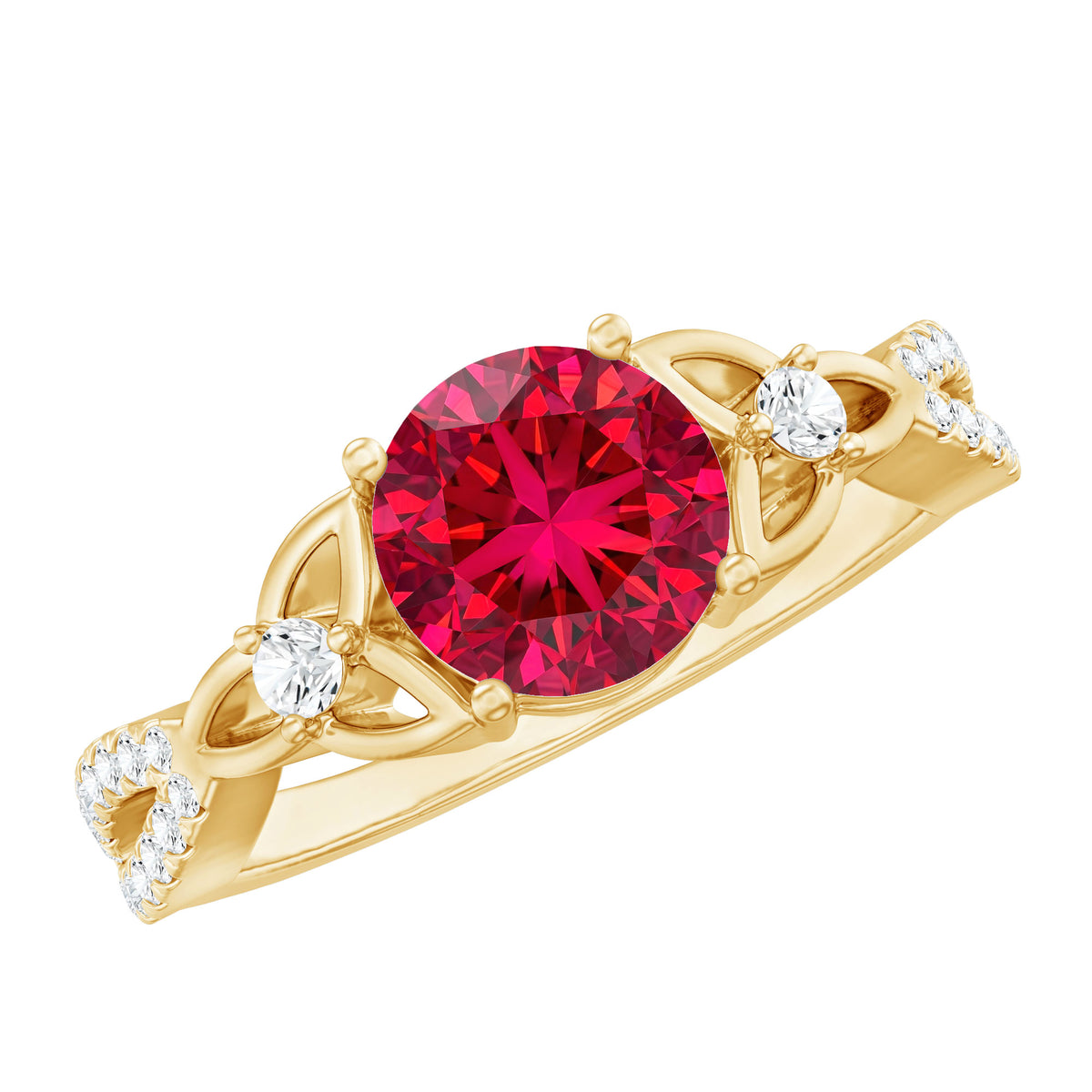 Certified Lab Created Ruby Solitaire Engagement Ring with Diamonds AAAA - Rosec Jewels
