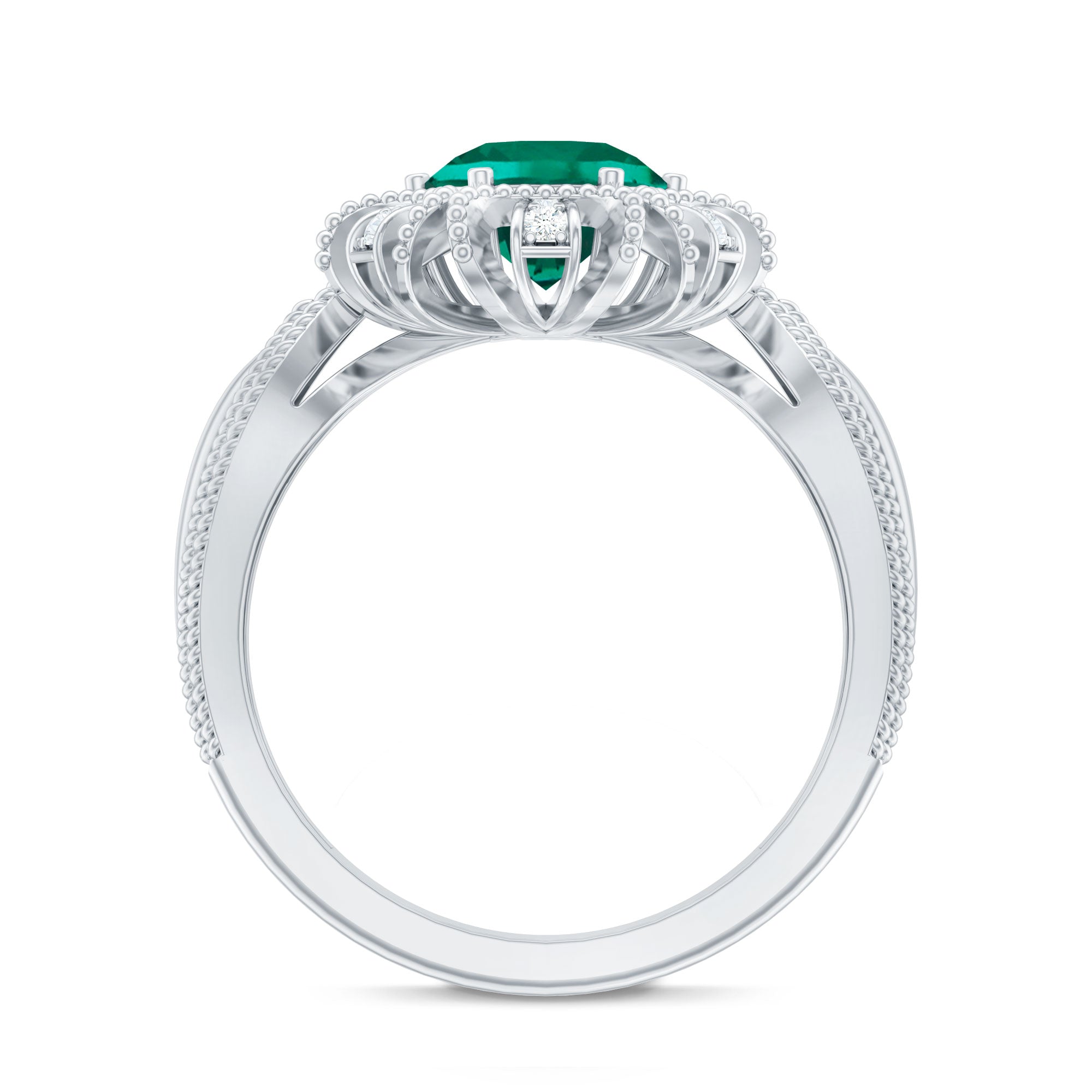 Lab Grown Emerald Vintage Style Flower Engagement Ring With Diamond AAAA - Rosec Jewels