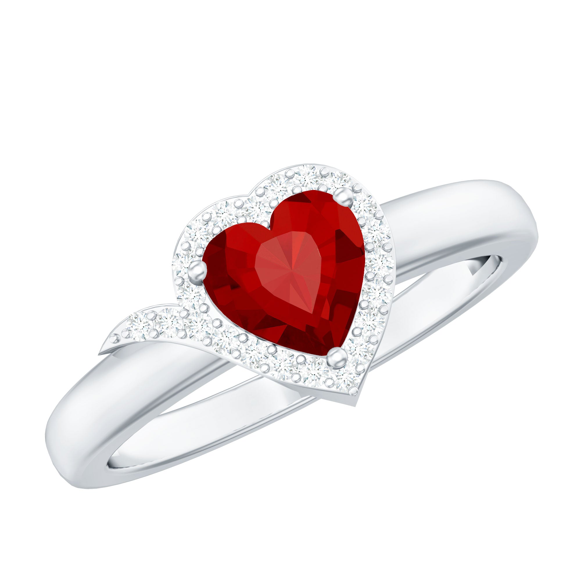 6 MM Lab Grown Ruby Heart Engagement Ring with Diamond Halo