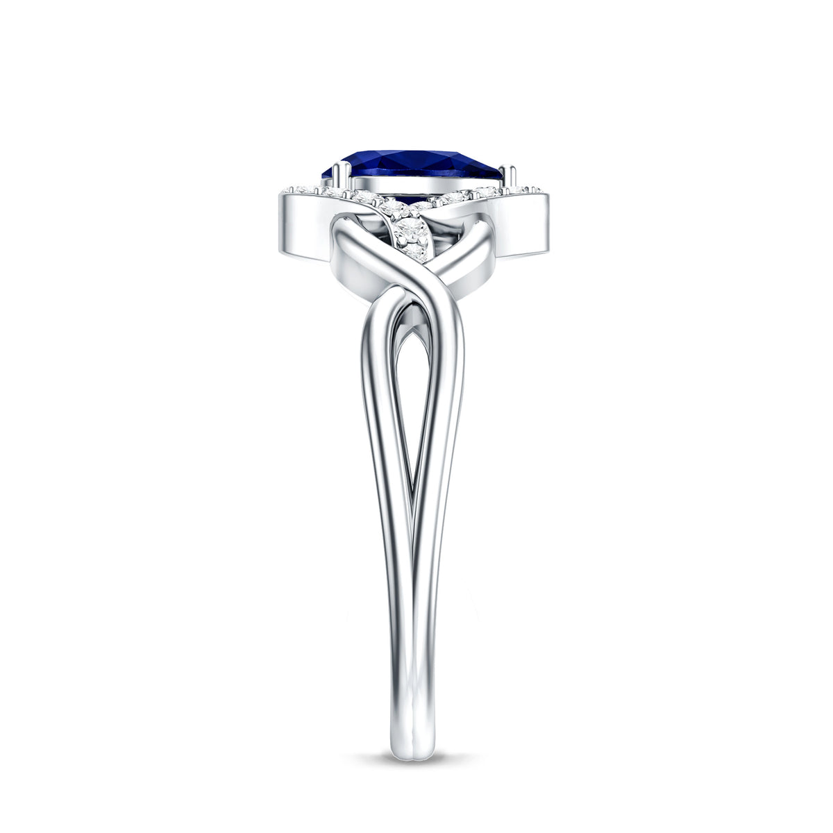 Certified 1.6 Carat Lab Grown Blue Sapphire Diamond Teardrop Engagement Ring with Crossover Shank AAAA - Rosec Jewels