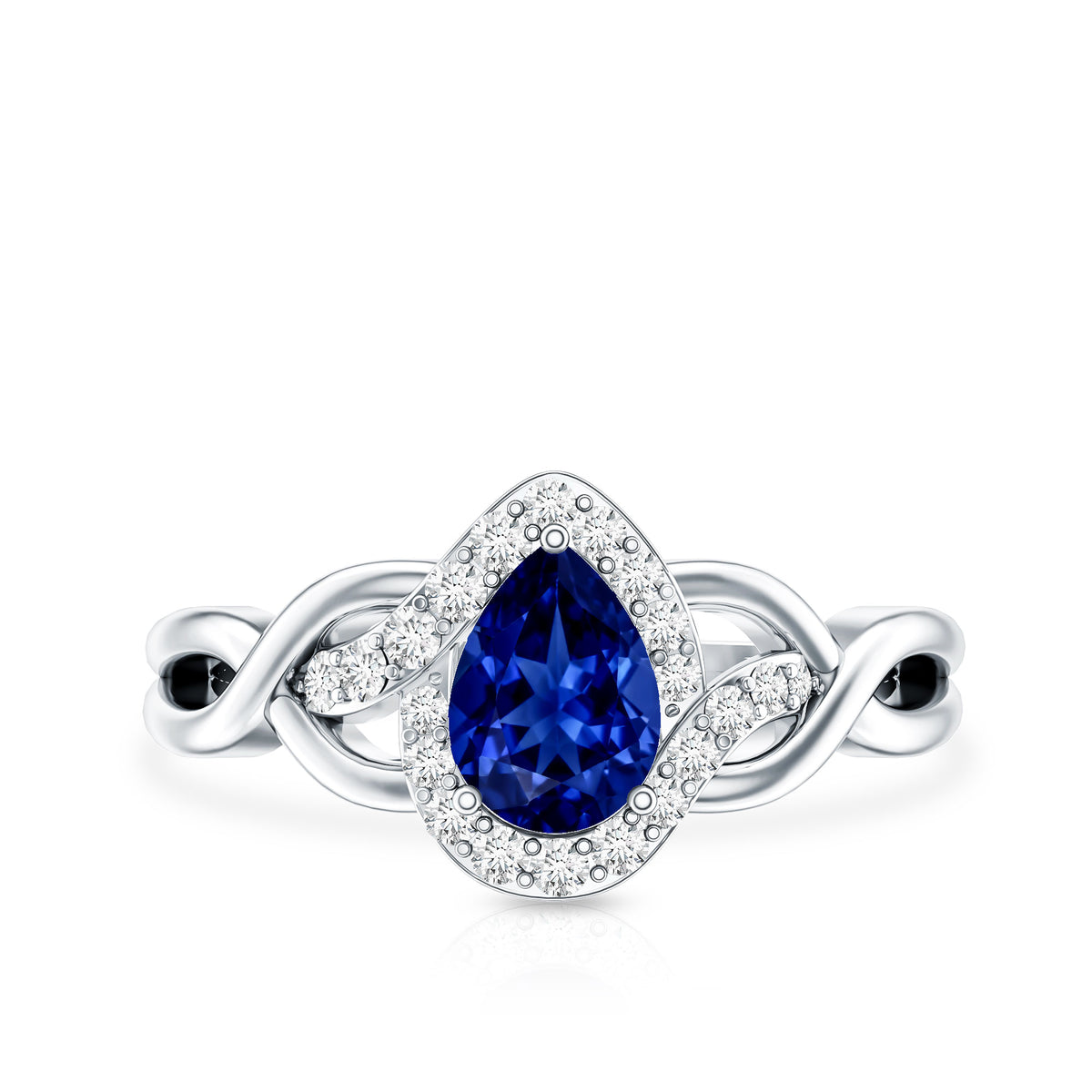 Certified 1.6 Carat Lab Grown Blue Sapphire Diamond Teardrop Engagement Ring with Crossover Shank AAAA - Rosec Jewels