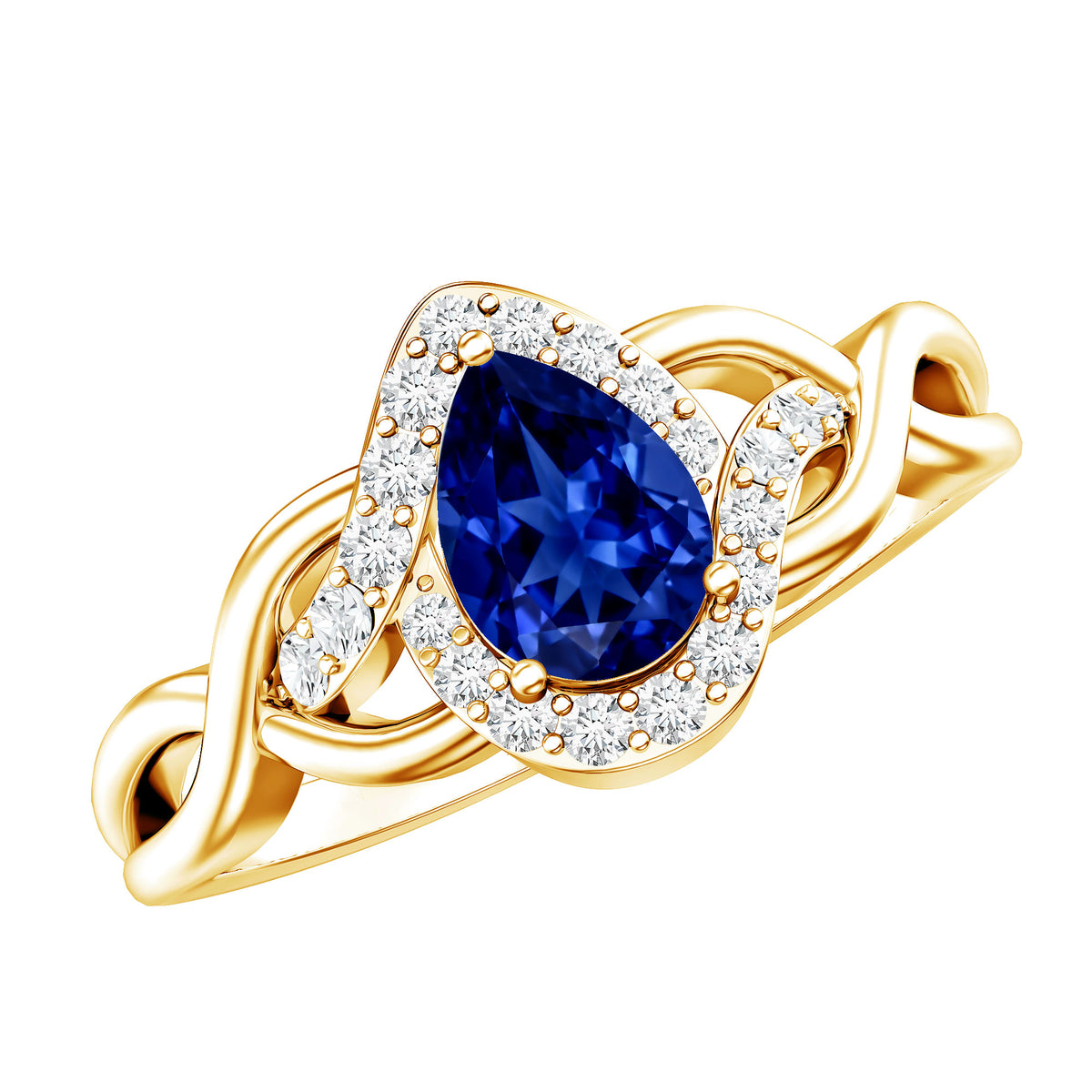 Certified 1.6 Carat Lab Grown Blue Sapphire Diamond Teardrop Engagement Ring with Crossover Shank AAAA - Rosec Jewels