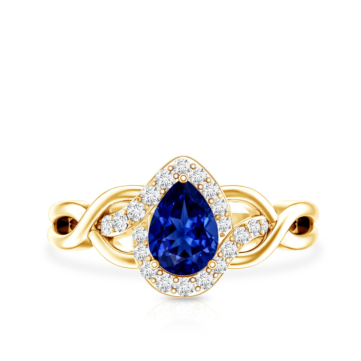 Certified 1.6 Carat Lab Grown Blue Sapphire Diamond Teardrop Engagement Ring with Crossover Shank AAAA - Rosec Jewels