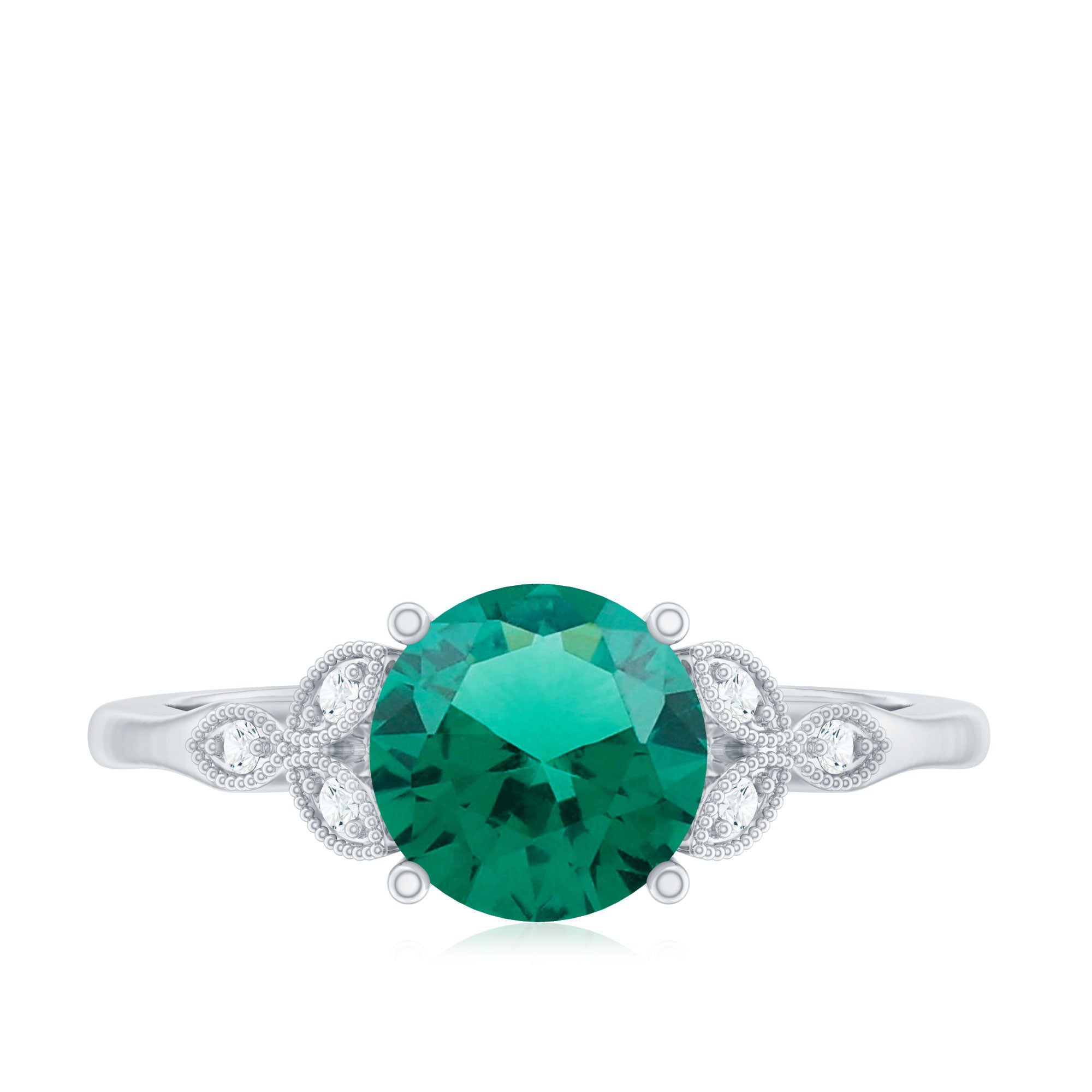 Lab Created Emerald Solitaire Engagement Ring With Diamond AAAA - Rosec Jewels