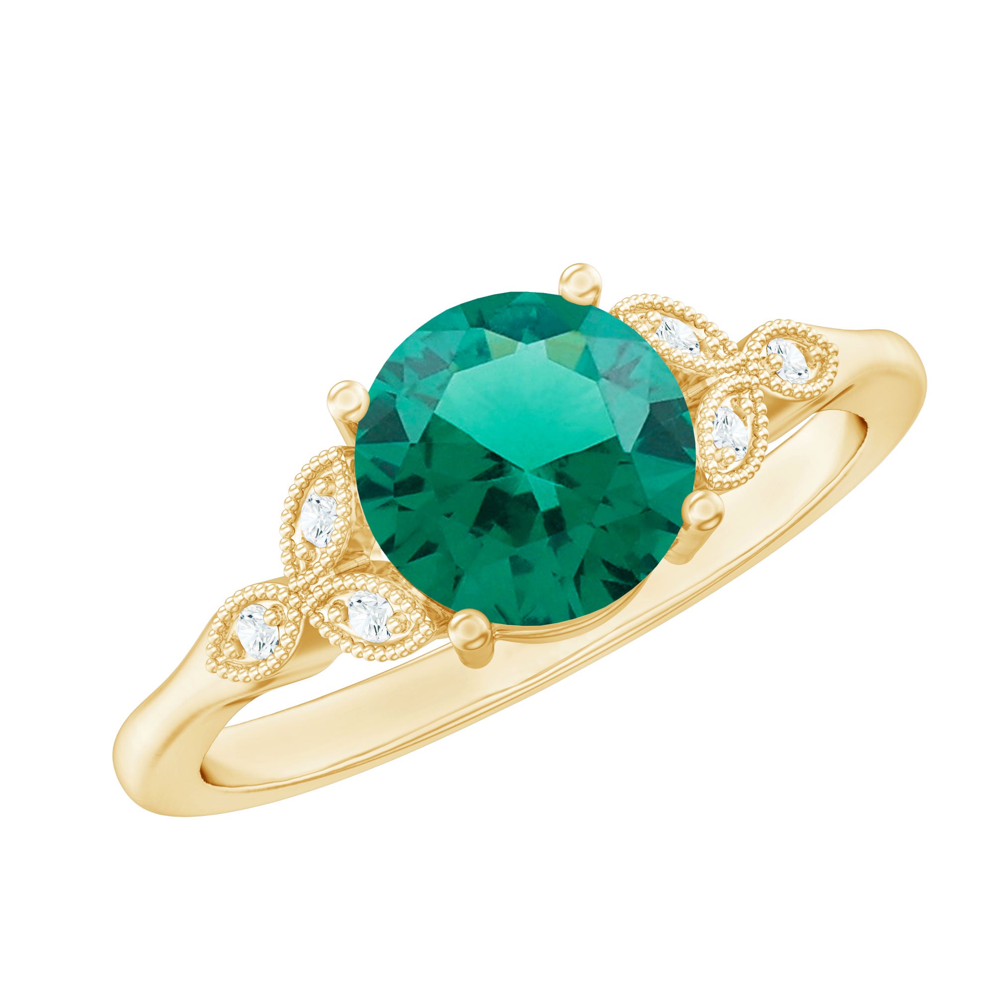 Lab Created Emerald Solitaire Engagement Ring With Diamond AAAA - Rosec Jewels