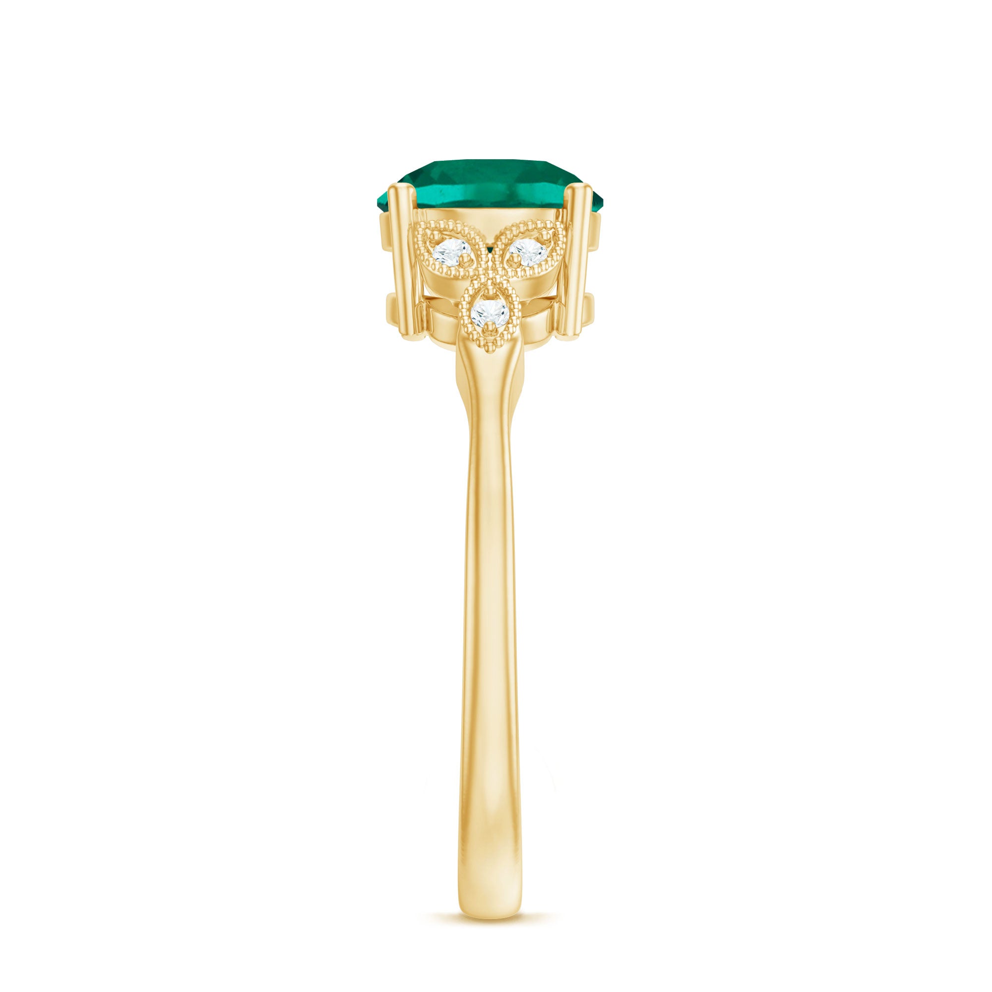 Lab Created Emerald Solitaire Engagement Ring With Diamond AAAA - Rosec Jewels