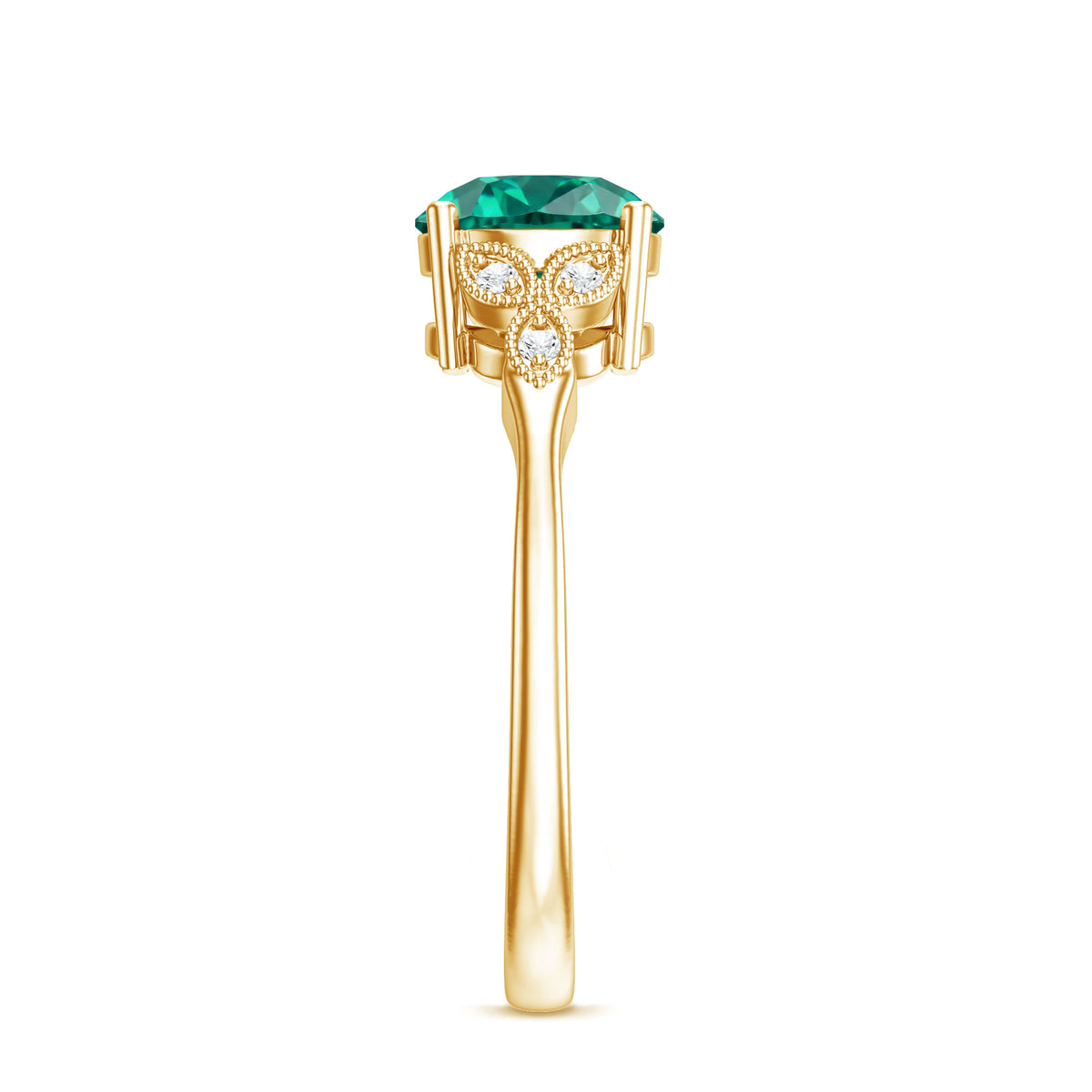 Lab Created Emerald Solitaire Engagement Ring With Diamond AAAA - Rosec Jewels
