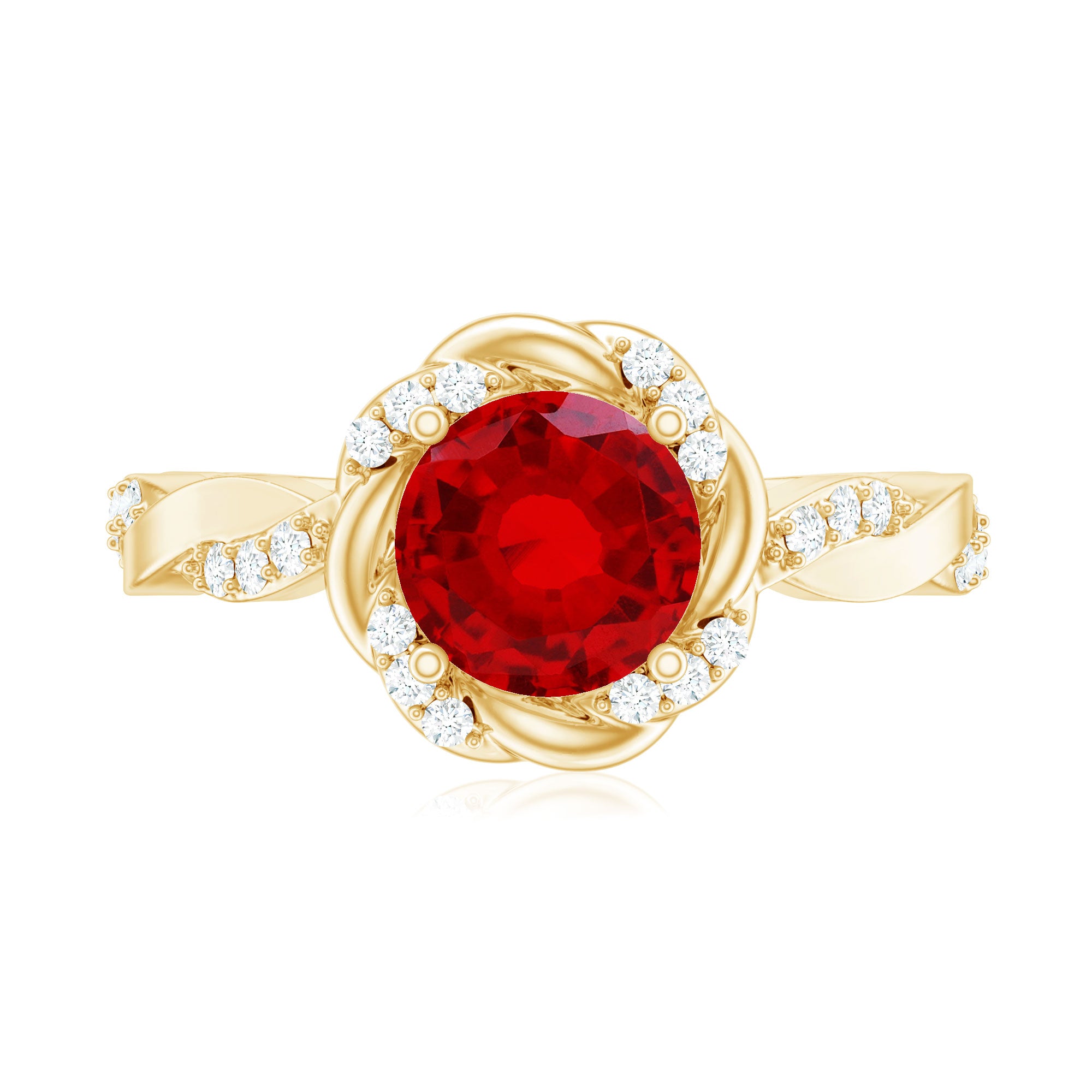 Lab Grown Ruby and Diamond Engagement Ring with Twisted Rope Design AAAA - Rosec Jewels