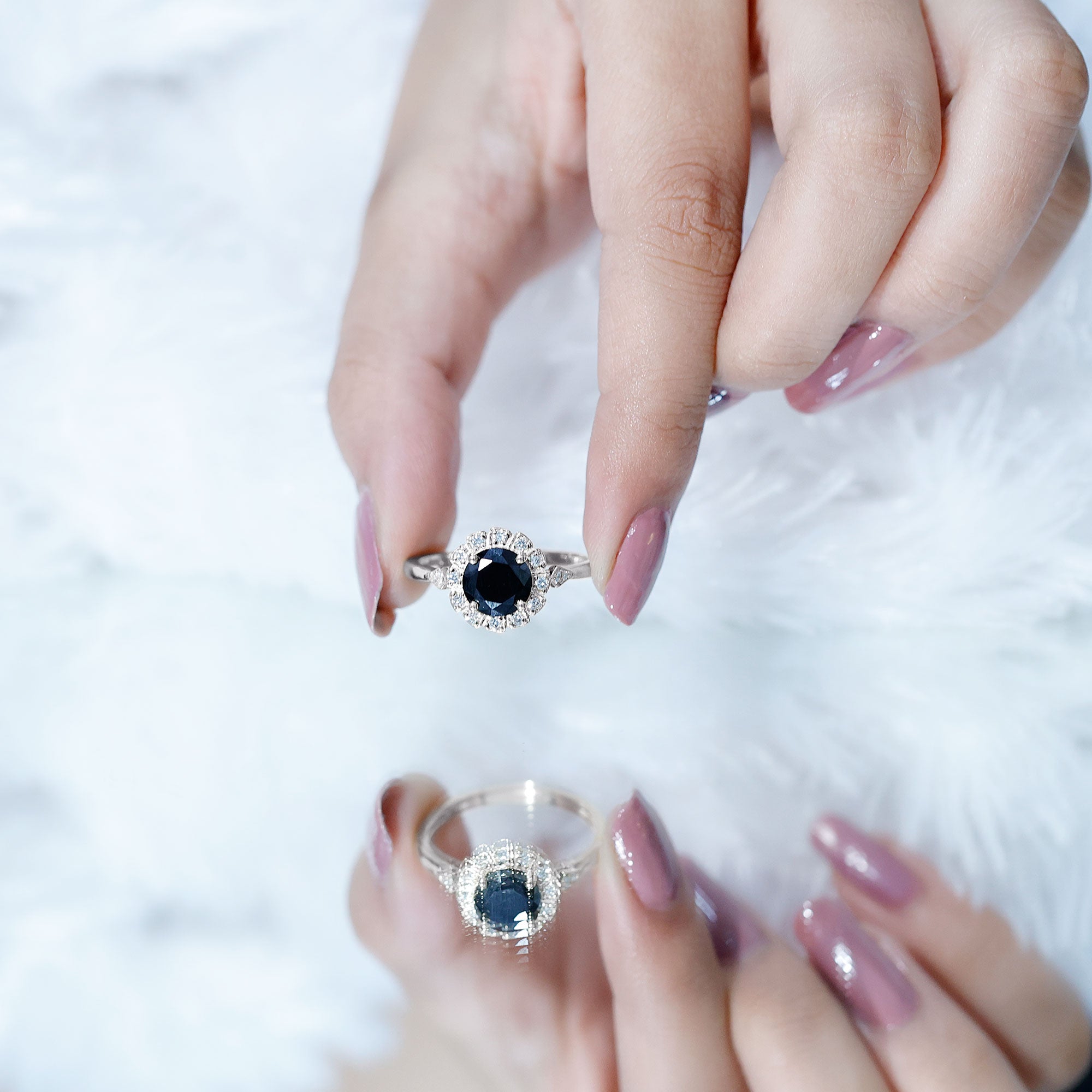 Certified Lab Grown Black Diamond Engagement Ring with Diamond Accent AAAA ( Synthetic ) - Rosec Jewels