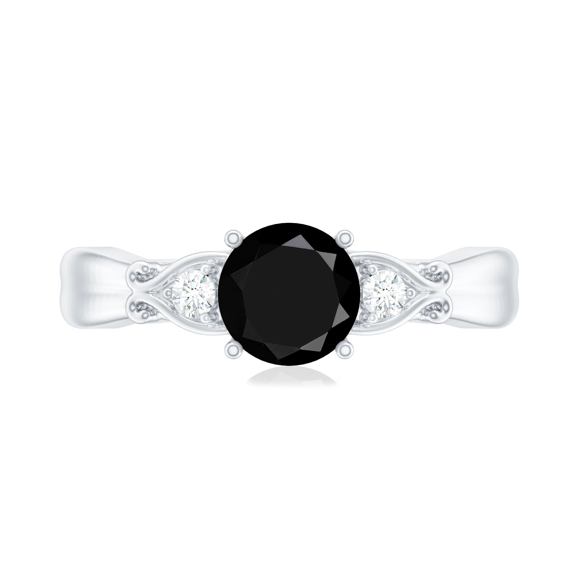 Certified 1.3 Carat Lab Grown Black Diamond Engagement Ring with White Diamond AAAA ( Synthetic ) - Rosec Jewels