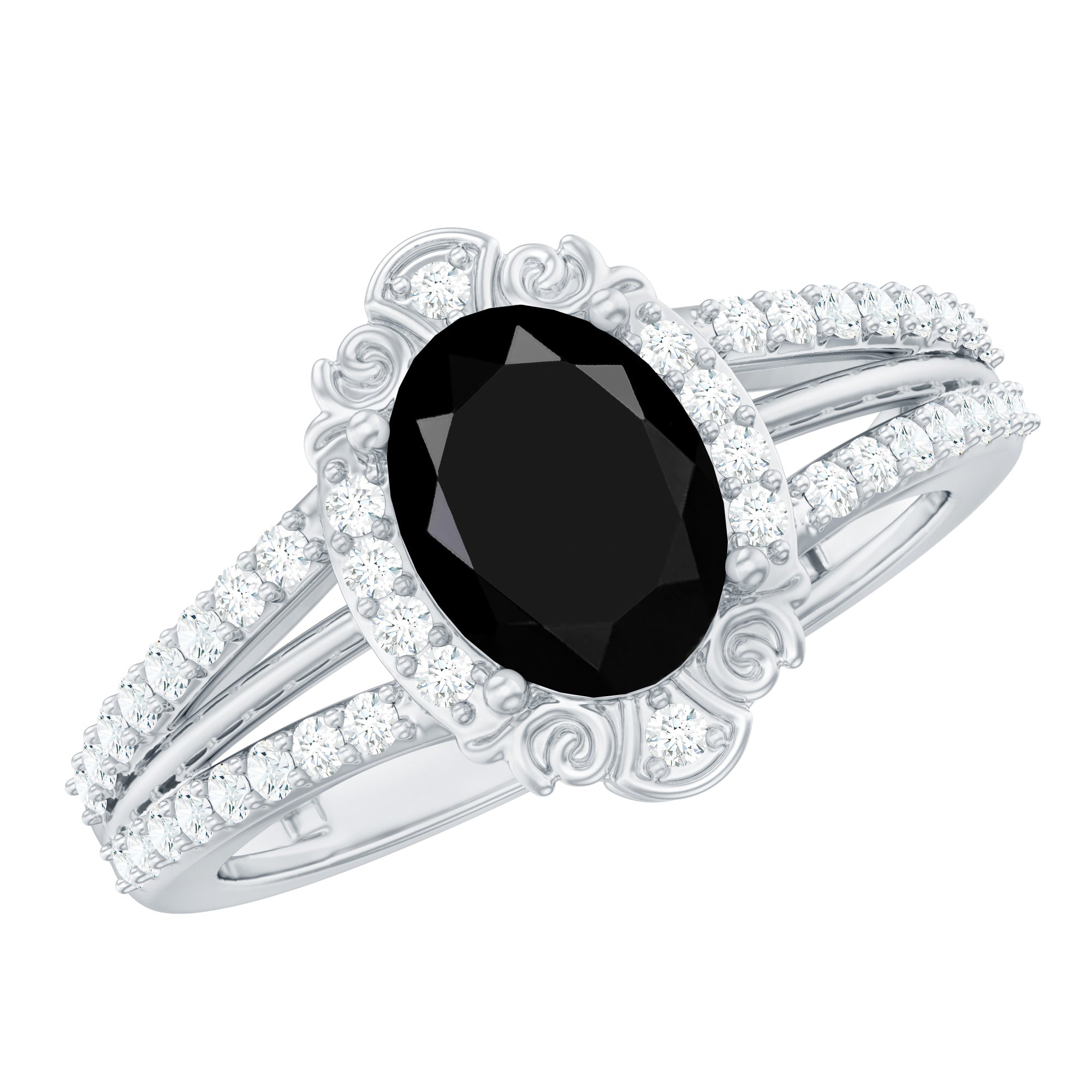 Rosec Jewels-Vintage Style 1.9 Carat Lab Grown Black Diamond Oval Engagement Ring with Diamond Halo
