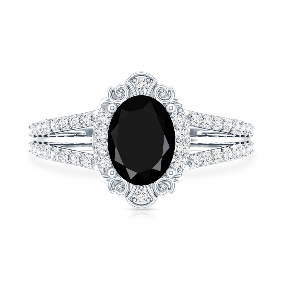 Vintage Style 1.9 Carat Lab Grown Black Diamond Oval Engagement Ring with Diamond Halo AAAA ( Synthetic ) - Rosec Jewels