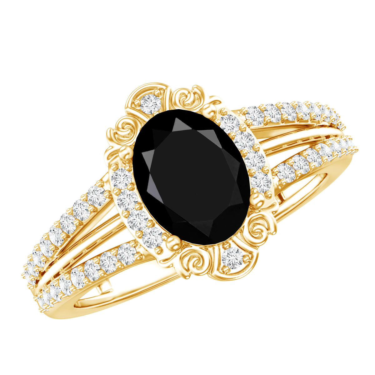 Vintage Style 1.9 Carat Lab Grown Black Diamond Oval Engagement Ring with Diamond Halo AAAA ( Synthetic ) - Rosec Jewels