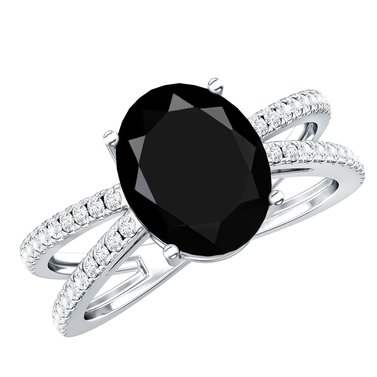 4.2 Carat Lab Grown Black Diamond Split Shank Engagement Ring with White Diamond AAAA ( Synthetic ) - Rosec Jewels