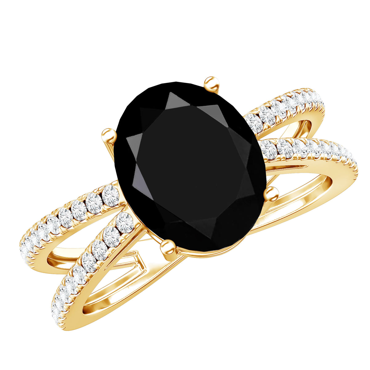 4.2 Carat Lab Grown Black Diamond Split Shank Engagement Ring with White Diamond AAAA ( Synthetic ) - Rosec Jewels