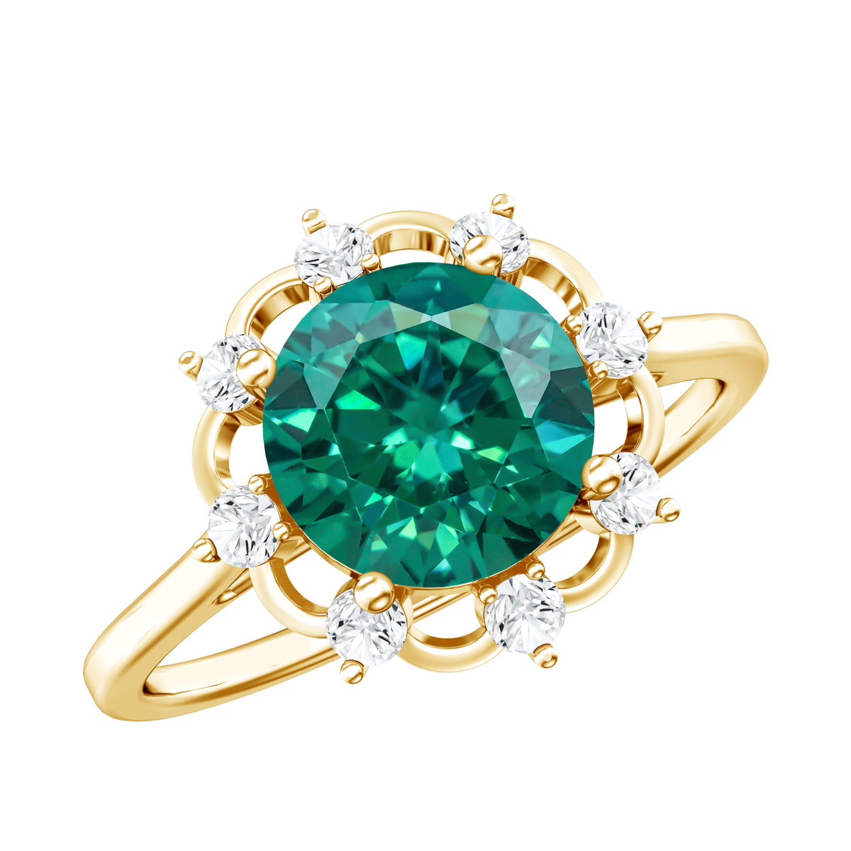 Lab Grown Emerald Designer Flower Engagement Ring AAAA - Rosec Jewels