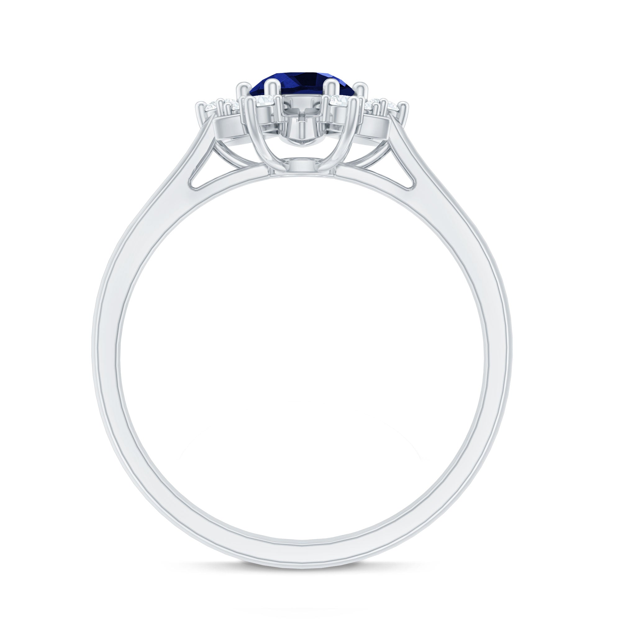 Certified 0.6 Carat Lab Grown Blue Sapphire Flower Engagement Ring with Diamond AAAA - Rosec Jewels