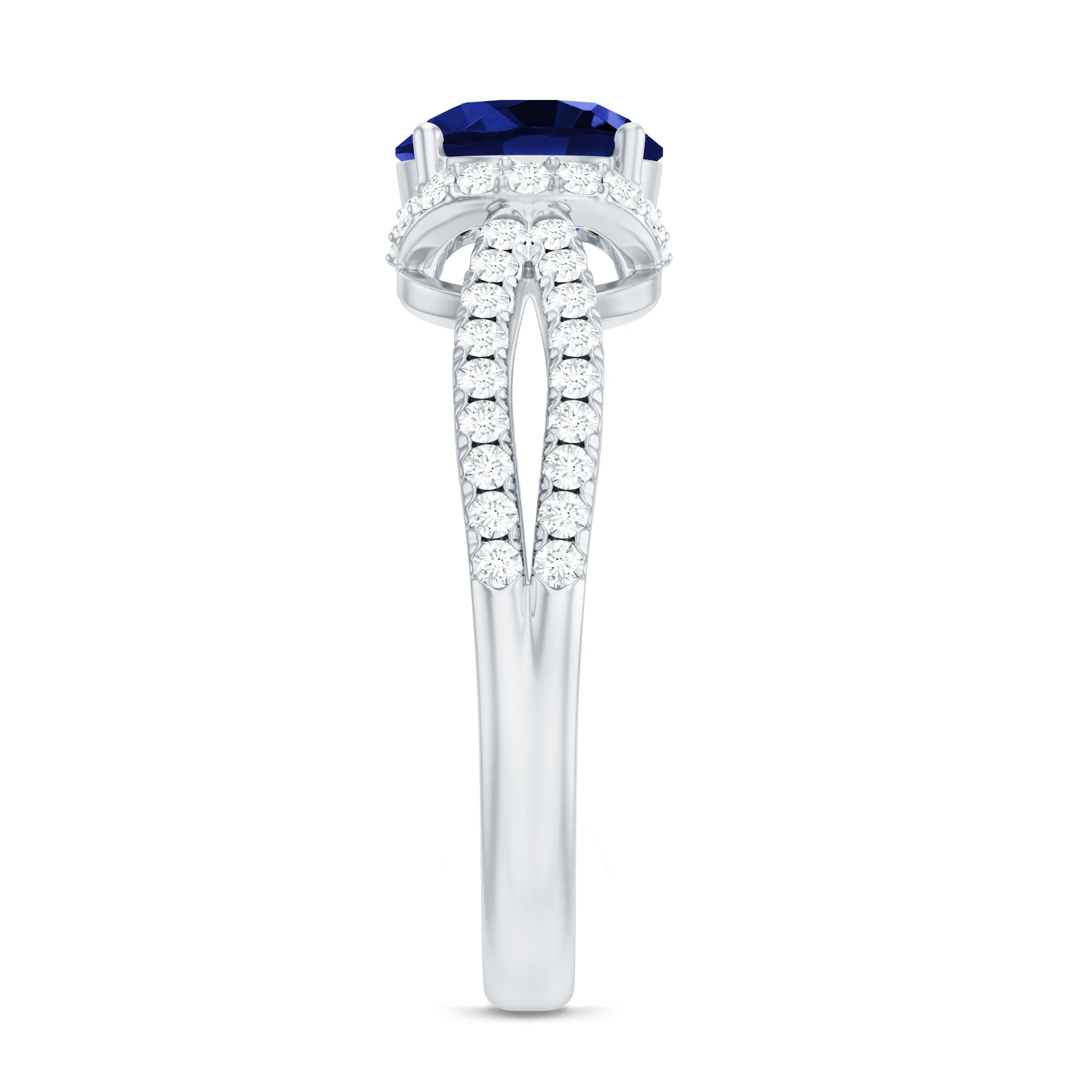 Certified 2.7 Carat Lab Grown Blue Sapphire Engagement Ring with Diamond for Women AAAA - Rosec Jewels