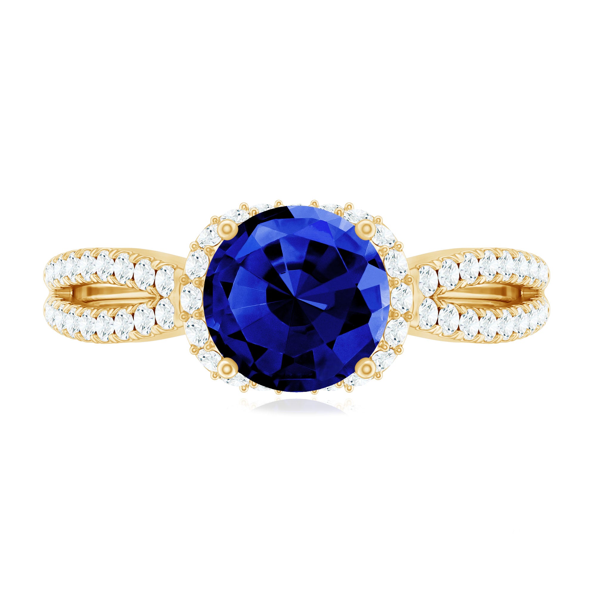 Certified 2.7 Carat Lab Grown Blue Sapphire Engagement Ring with Diamond for Women AAAA - Rosec Jewels