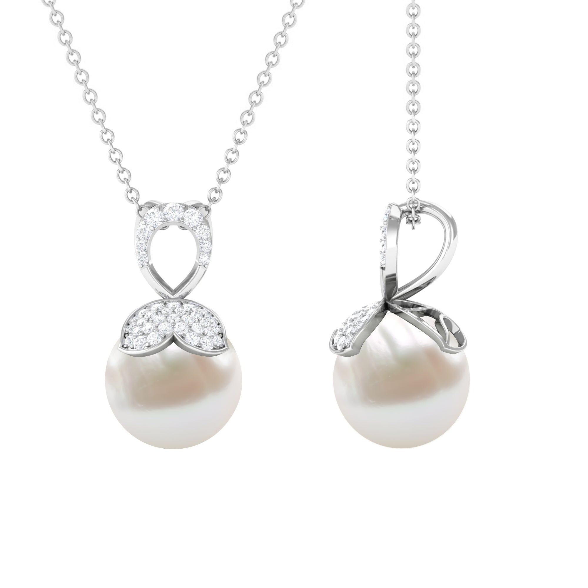 Rosec Jewels-Nature Inspired Freshwater Pearl Drop Pendant Necklace with Diamond