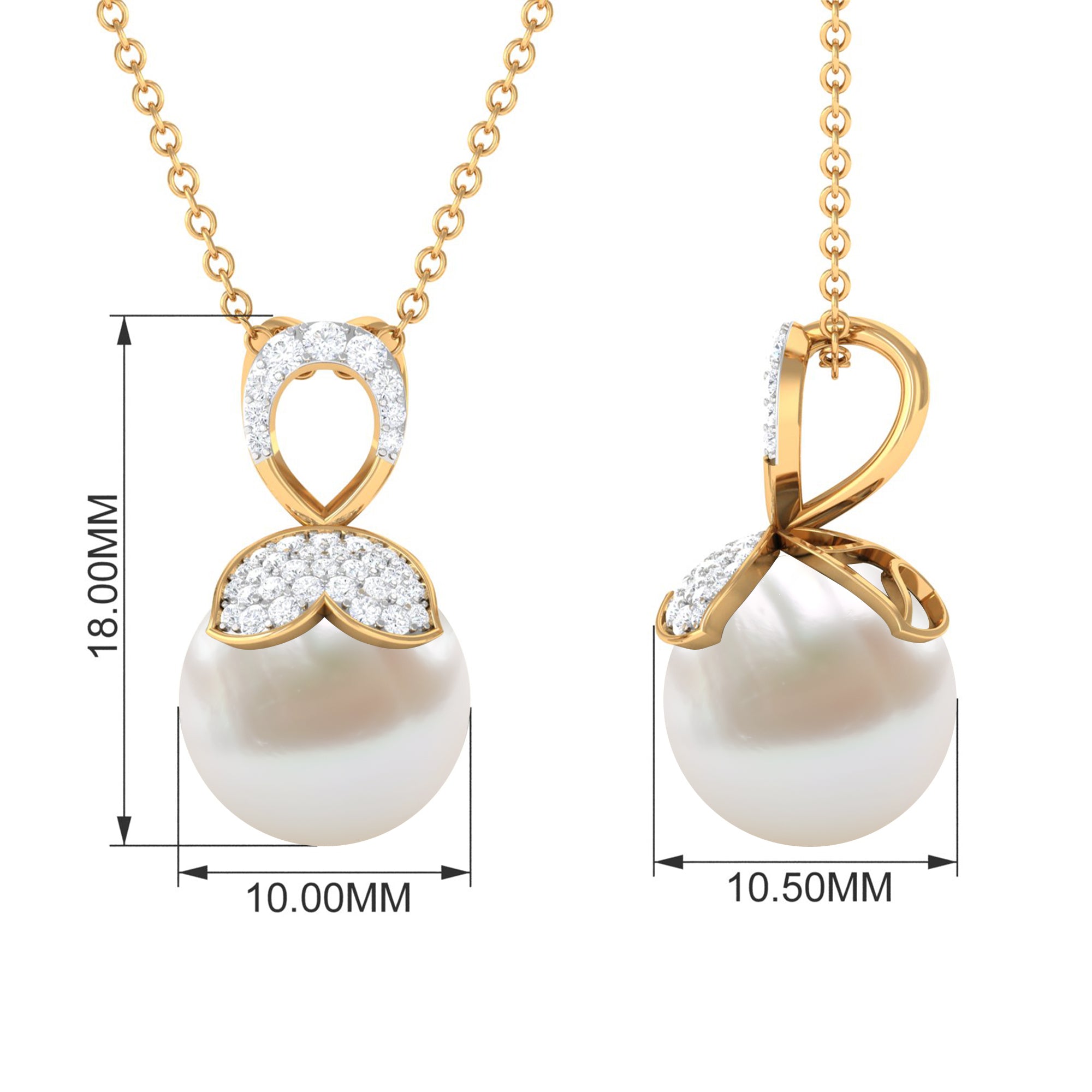 Rosec Jewels-Nature Inspired Freshwater Pearl Drop Pendant Necklace with Diamond