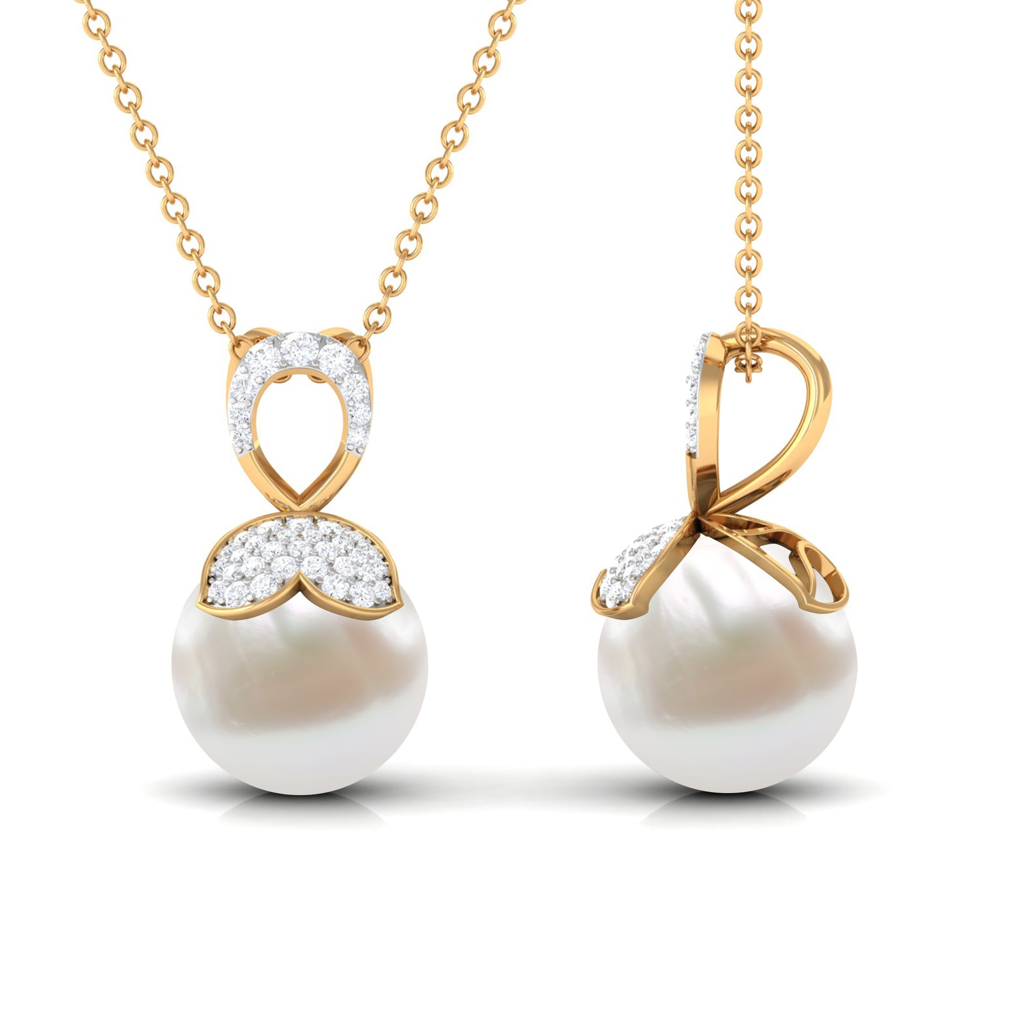 Rosec Jewels-Nature Inspired Freshwater Pearl Drop Pendant Necklace with Diamond