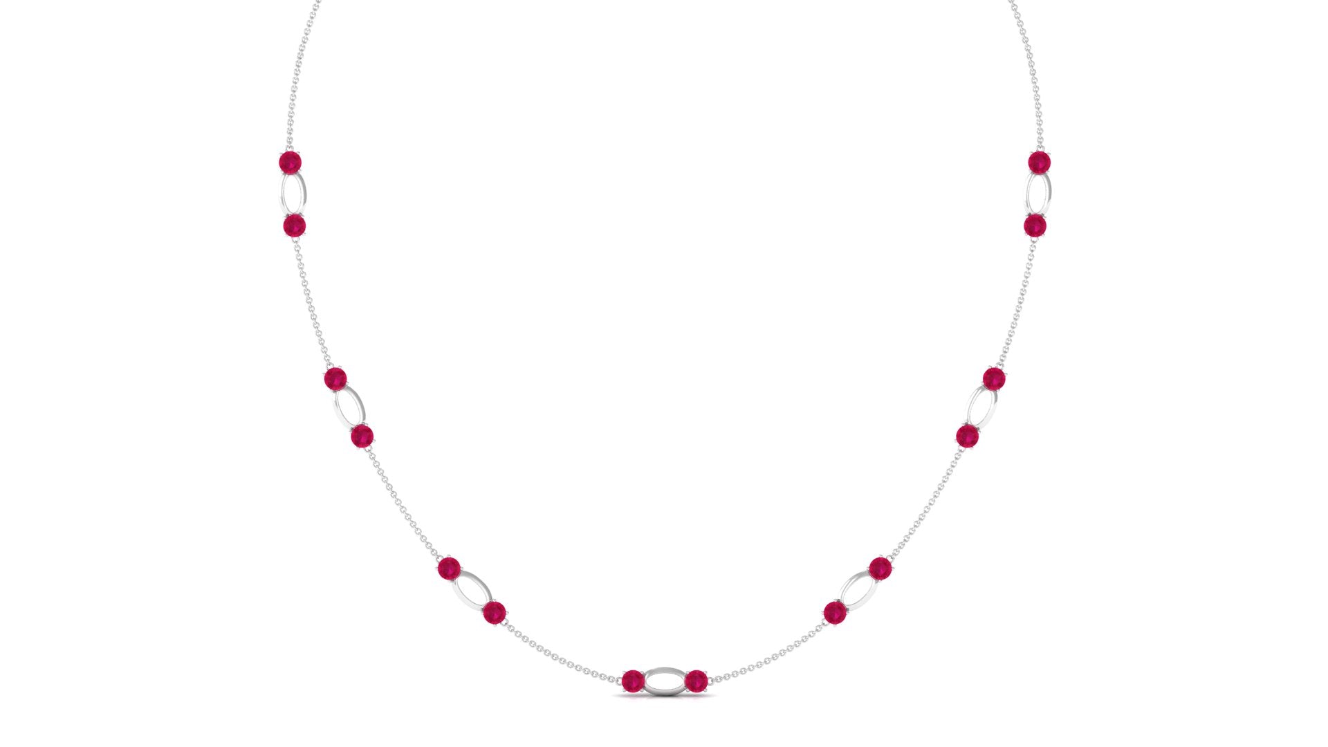 Rosec Jewels-Created Ruby Contemporary Station Chain Necklace in Gold