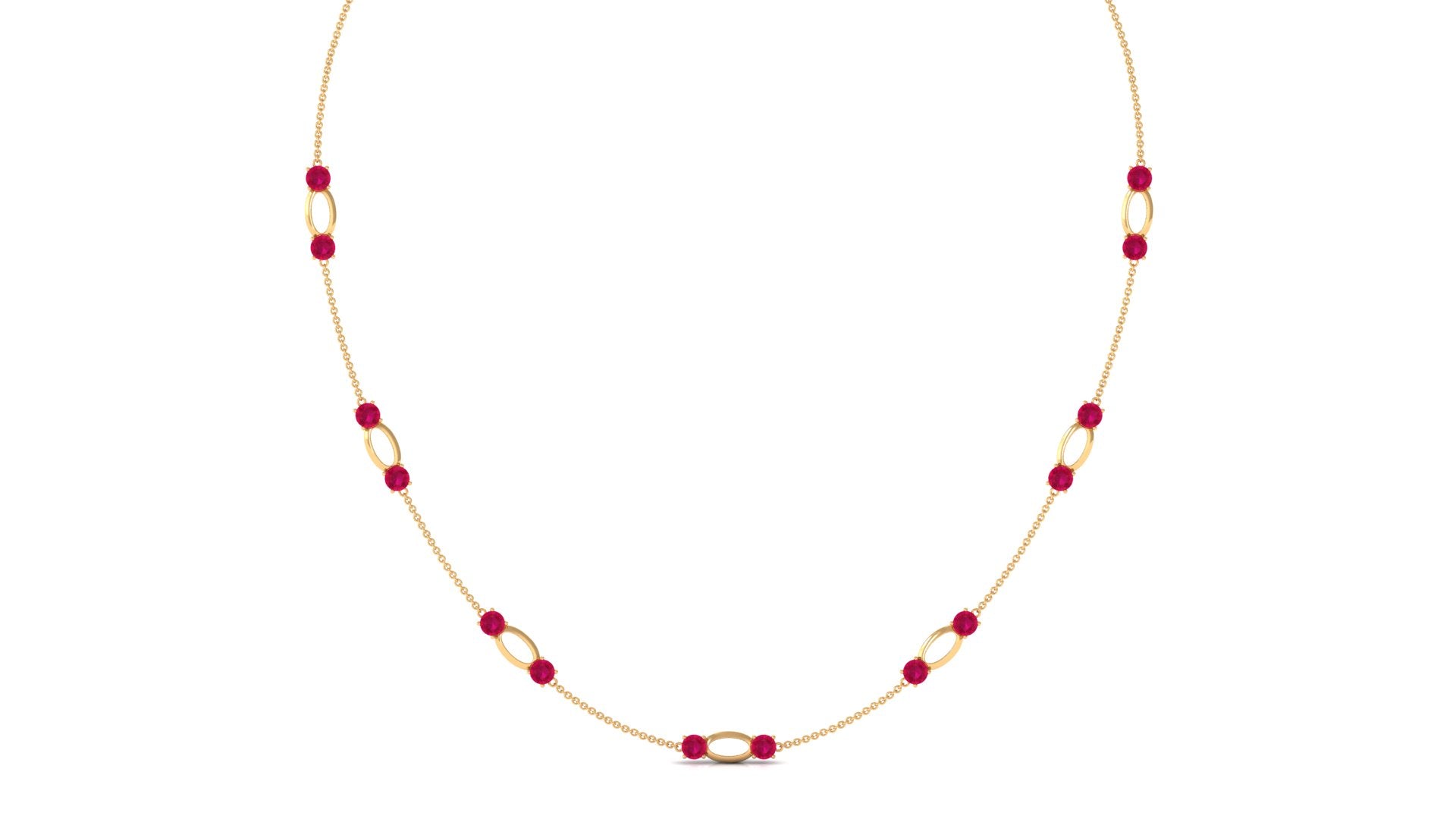 Rosec Jewels-Created Ruby Contemporary Station Chain Necklace in Gold