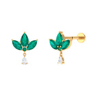 Created Emerald Flower Earring with Teardrop Moissanite Lab Created Emerald - ( AAAA ) - Quality - Rosec Jewels