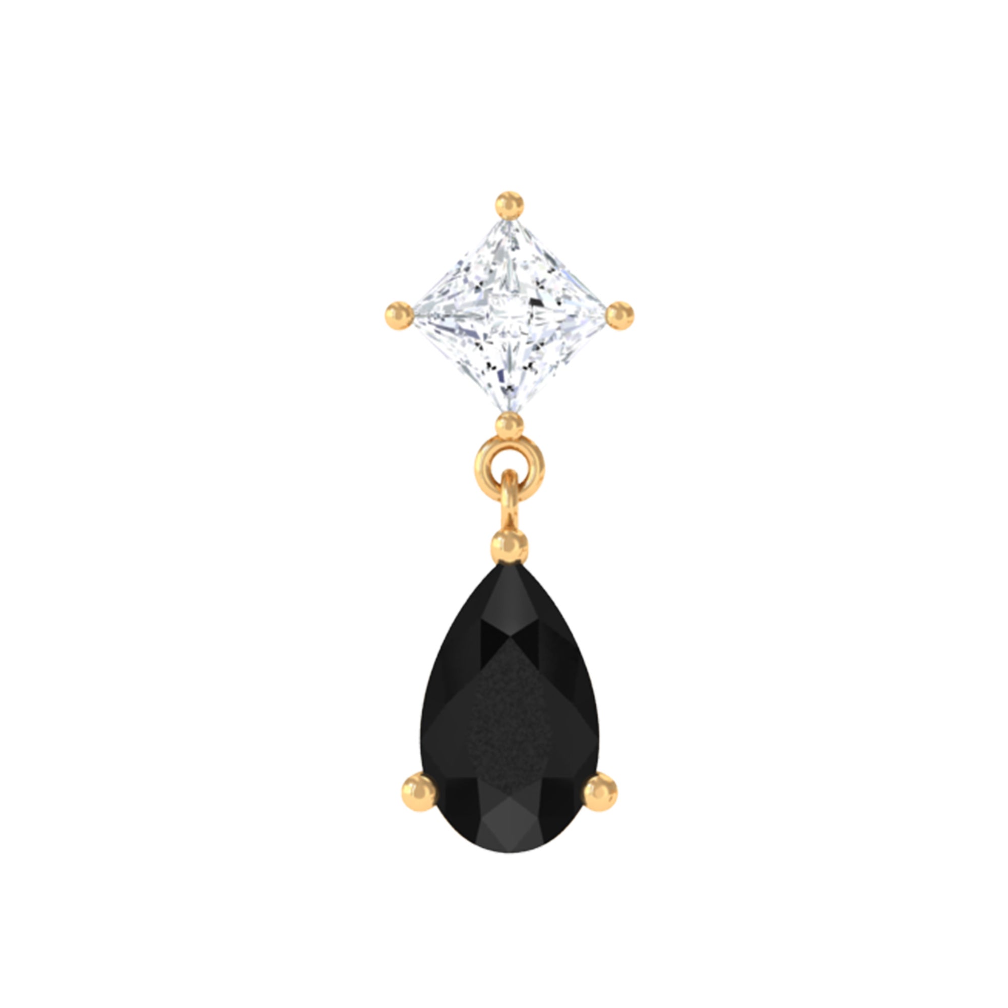 Pear Shape Black Onyx and Diamond Dangling Helix Earring AAA - Rosec Jewels