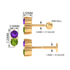 Real Amethyst and Peridot Two Stone Helix Earring AAA - Rosec Jewels