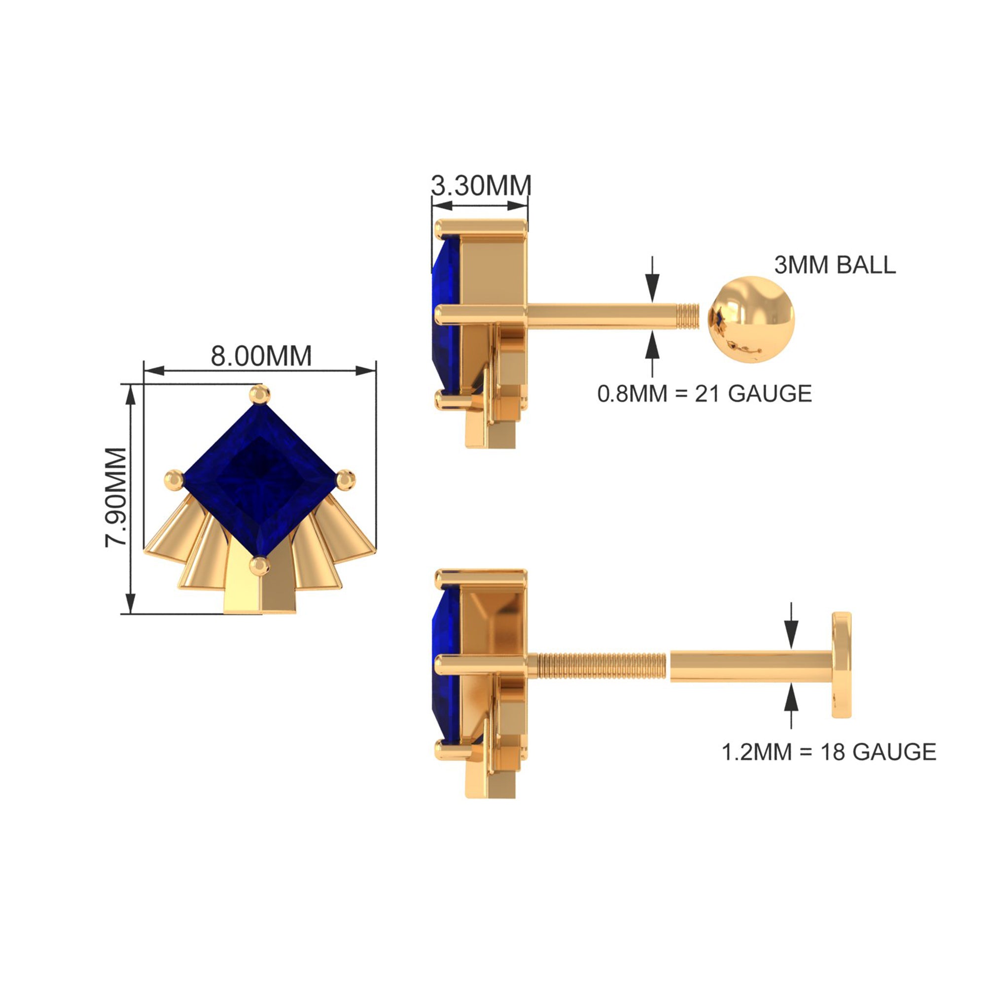 Rosec Jewels-Real Blue Sapphire Solitaire Cartilage Earring