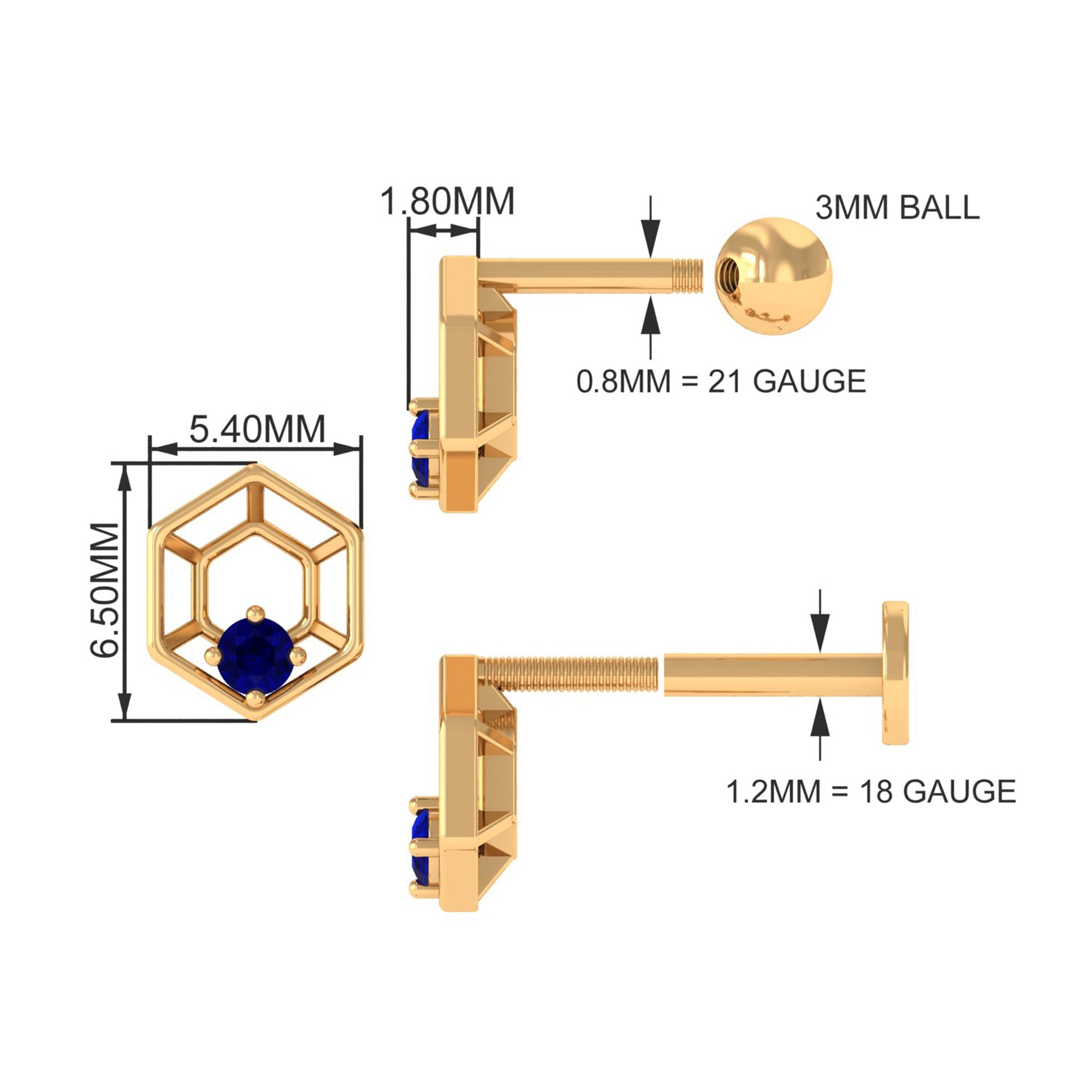Rosec Jewels-Real Blue Sapphire Geometric Earring for Conch Piercing