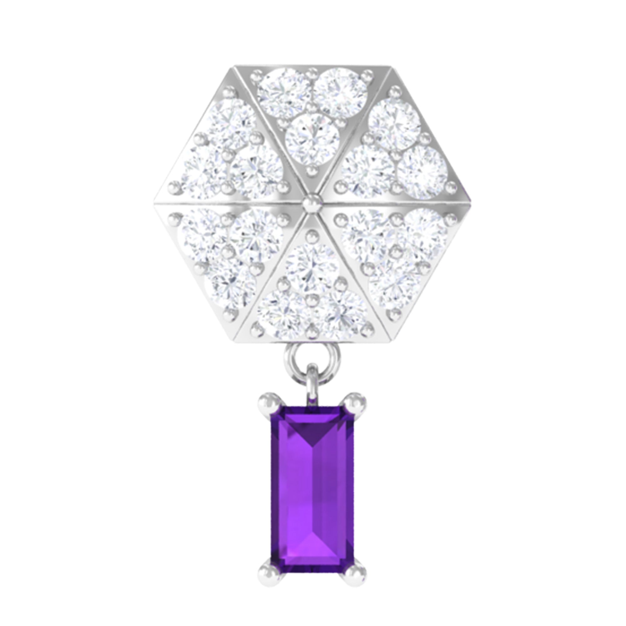 Baguette Amethyst Cartilage Drop Earring with Diamond AAA - Rosec Jewels