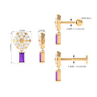 Baguette Amethyst Cartilage Drop Earring with Diamond AAA - Rosec Jewels