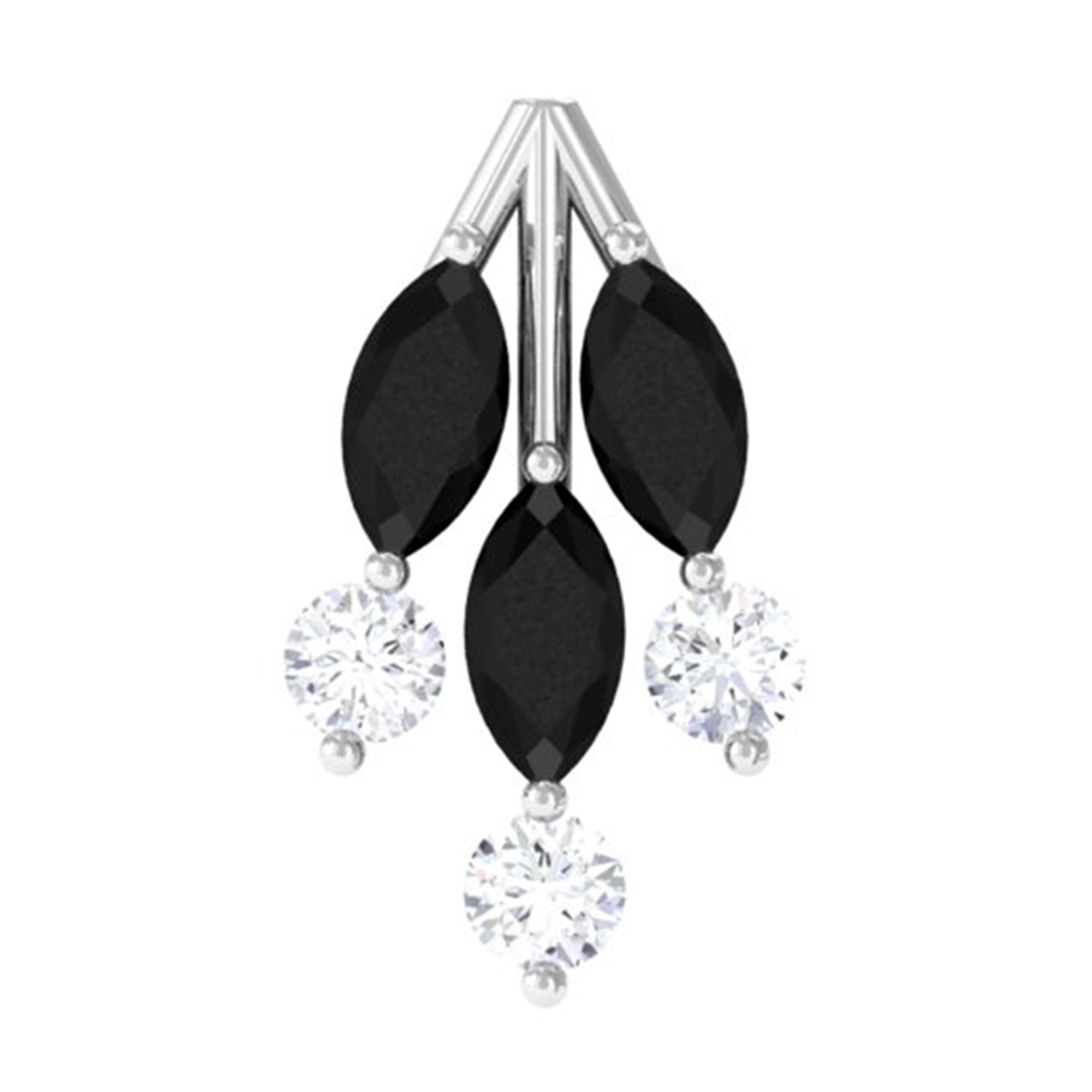 Marquise Black Onyx Leaf Cartilage Earring with Certificate AAA - Rosec Jewels