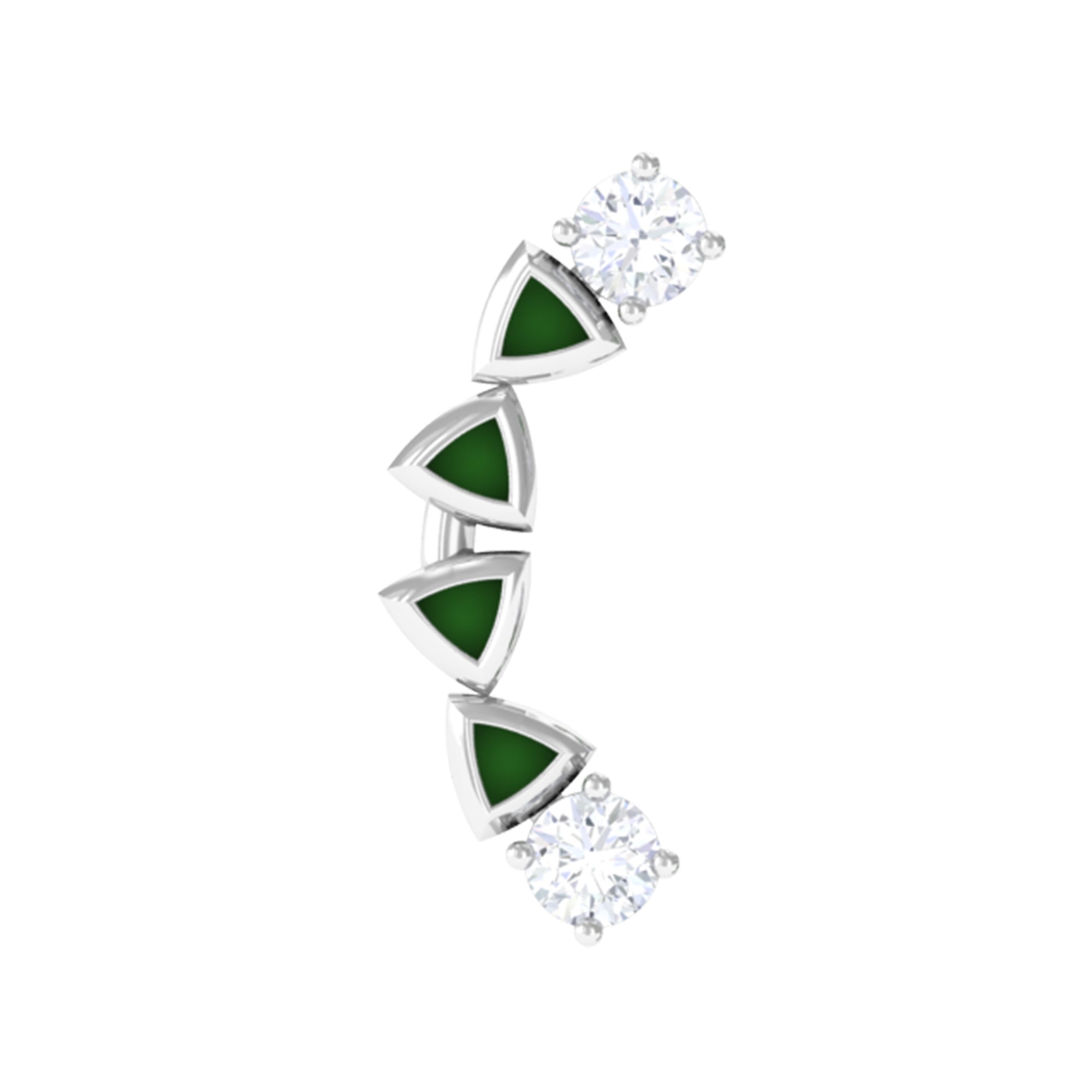 Round Cut Diamond Crawler Helix Earring with Green Enamel Natural - ( HI-SI ) - Rosec Jewels