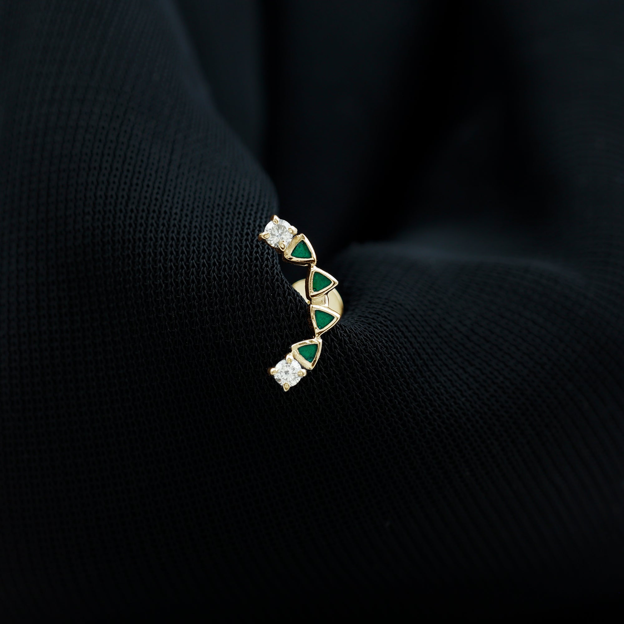 Round Cut Diamond Crawler Helix Earring with Green Enamel Natural - ( HI-SI ) - Rosec Jewels