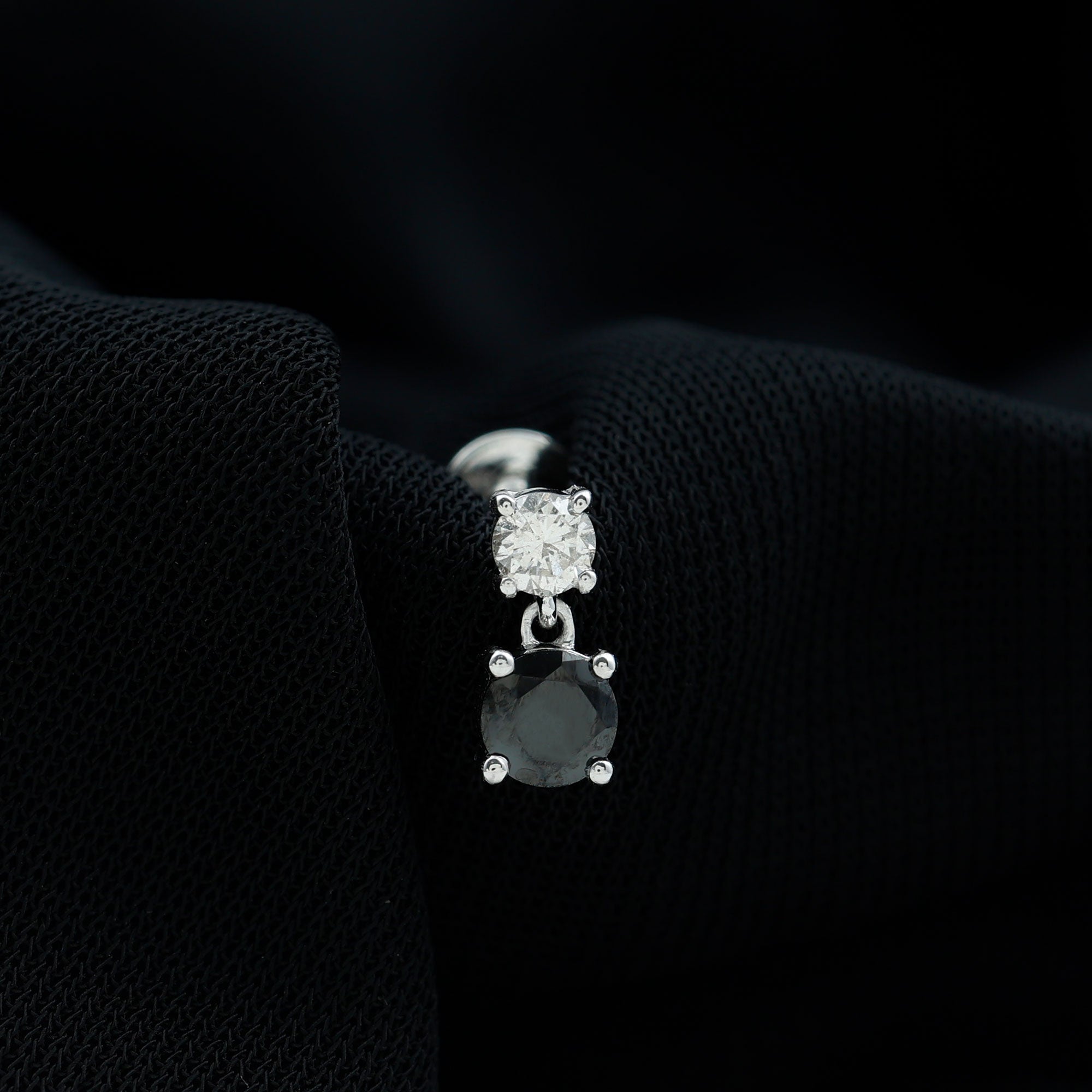 Round Black Onyx and Diamond Helix Drop Earring AAA - Rosec Jewels